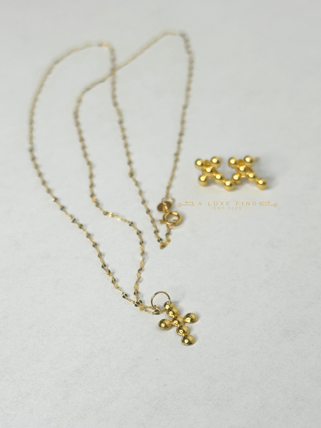 Brand New Lightweight Bubble Cross Necklace and Earrings Set