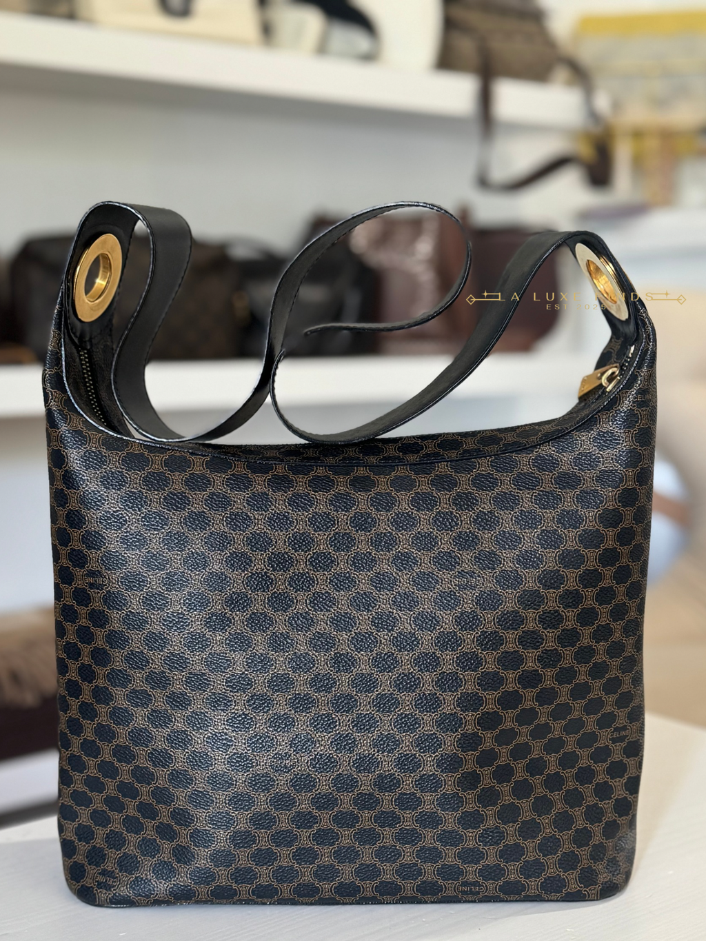 CELINE Macadam Round Logo Hobo Bag
