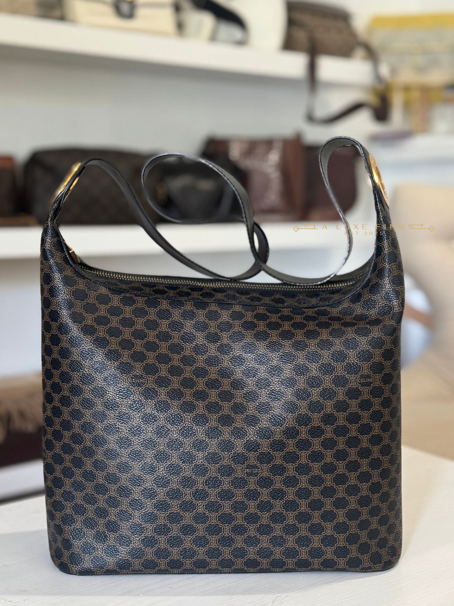 CELINE Macadam Round Logo Hobo Bag