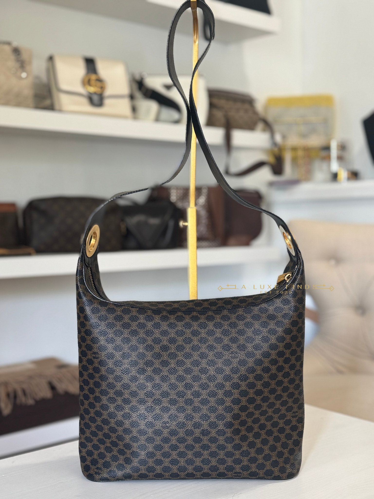 CELINE Macadam Round Logo Hobo Bag