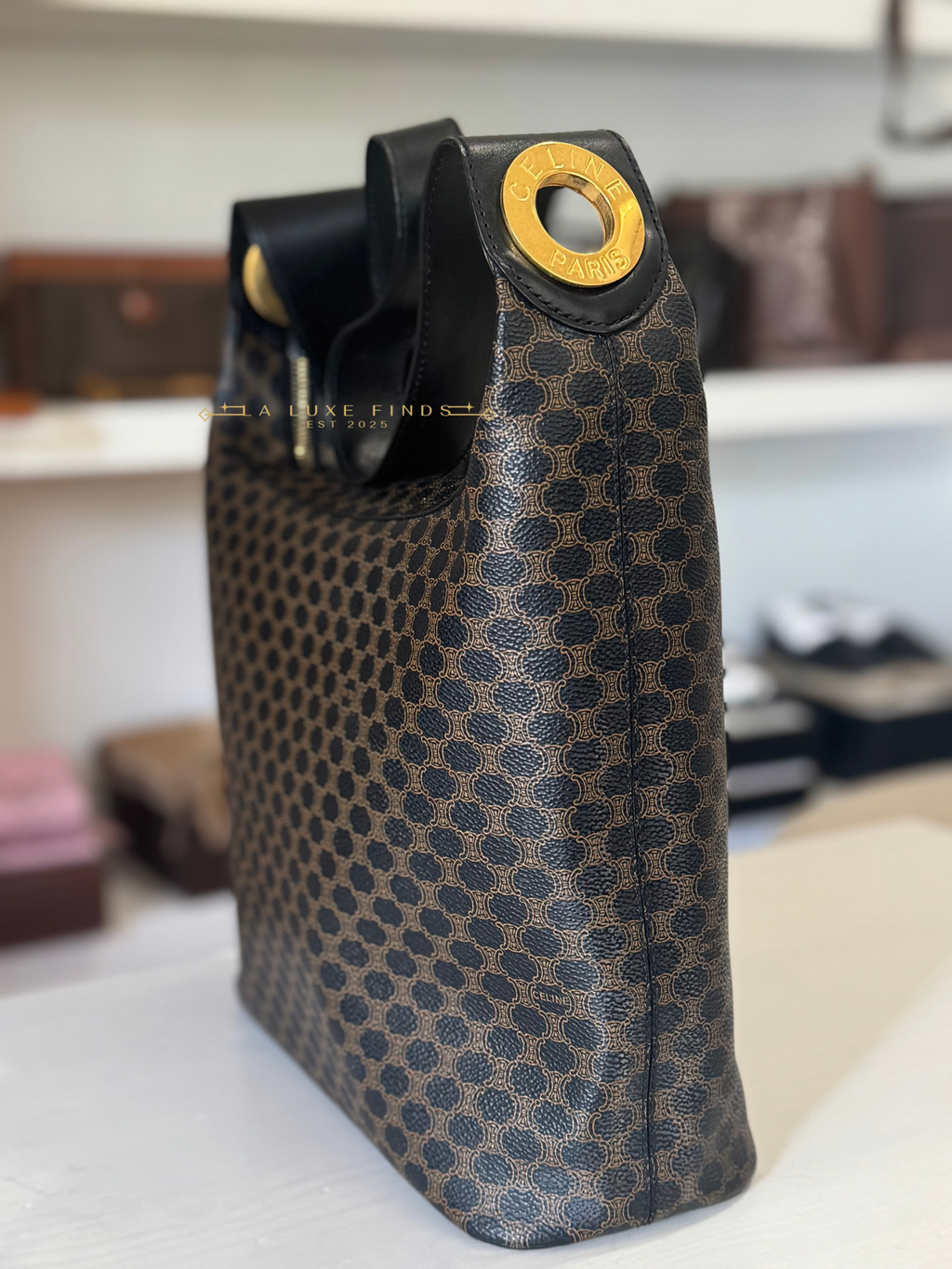 CELINE Macadam Round Logo Hobo Bag
