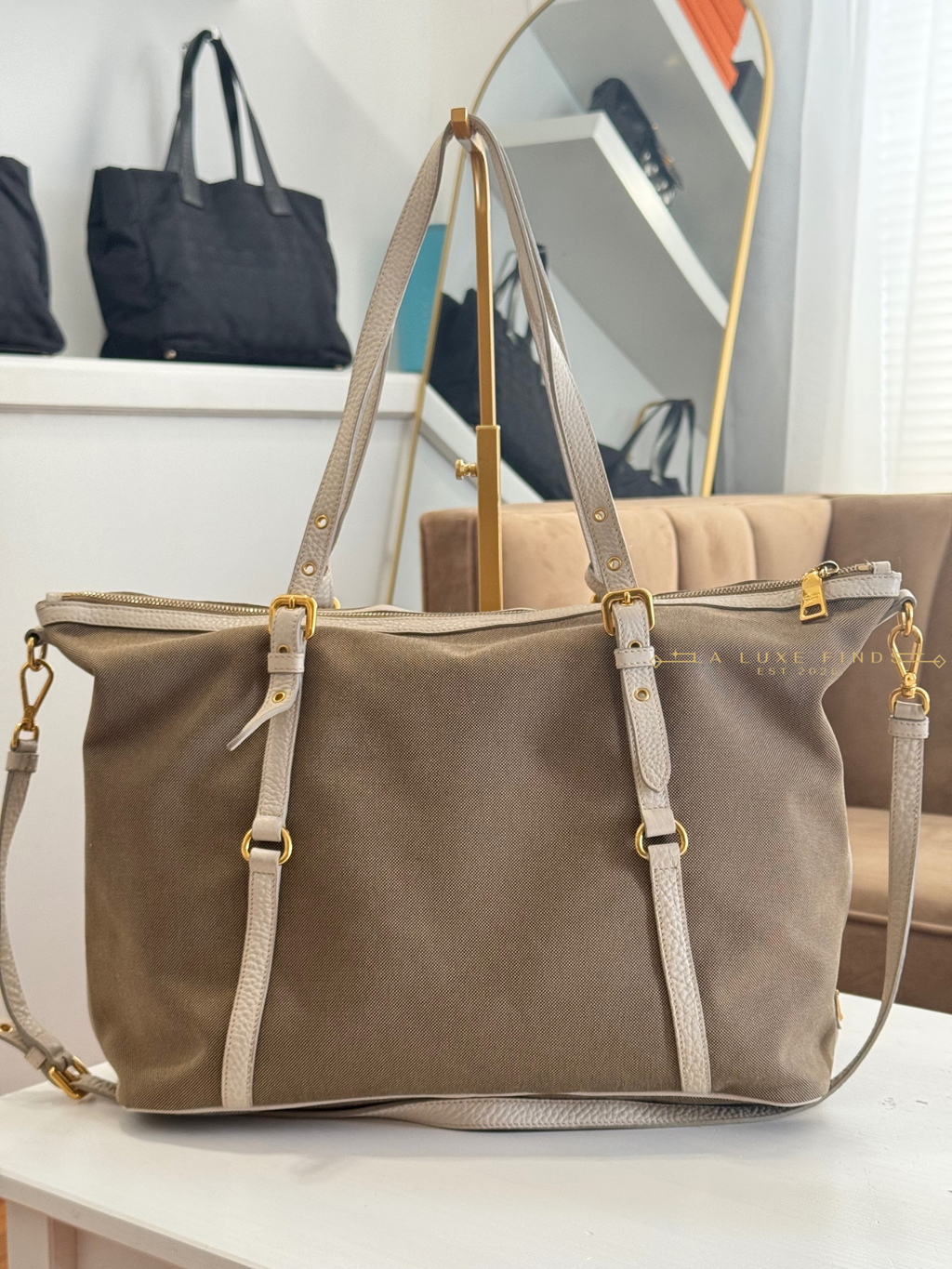 PRADA Jacquard Logo Tote Corda Talco