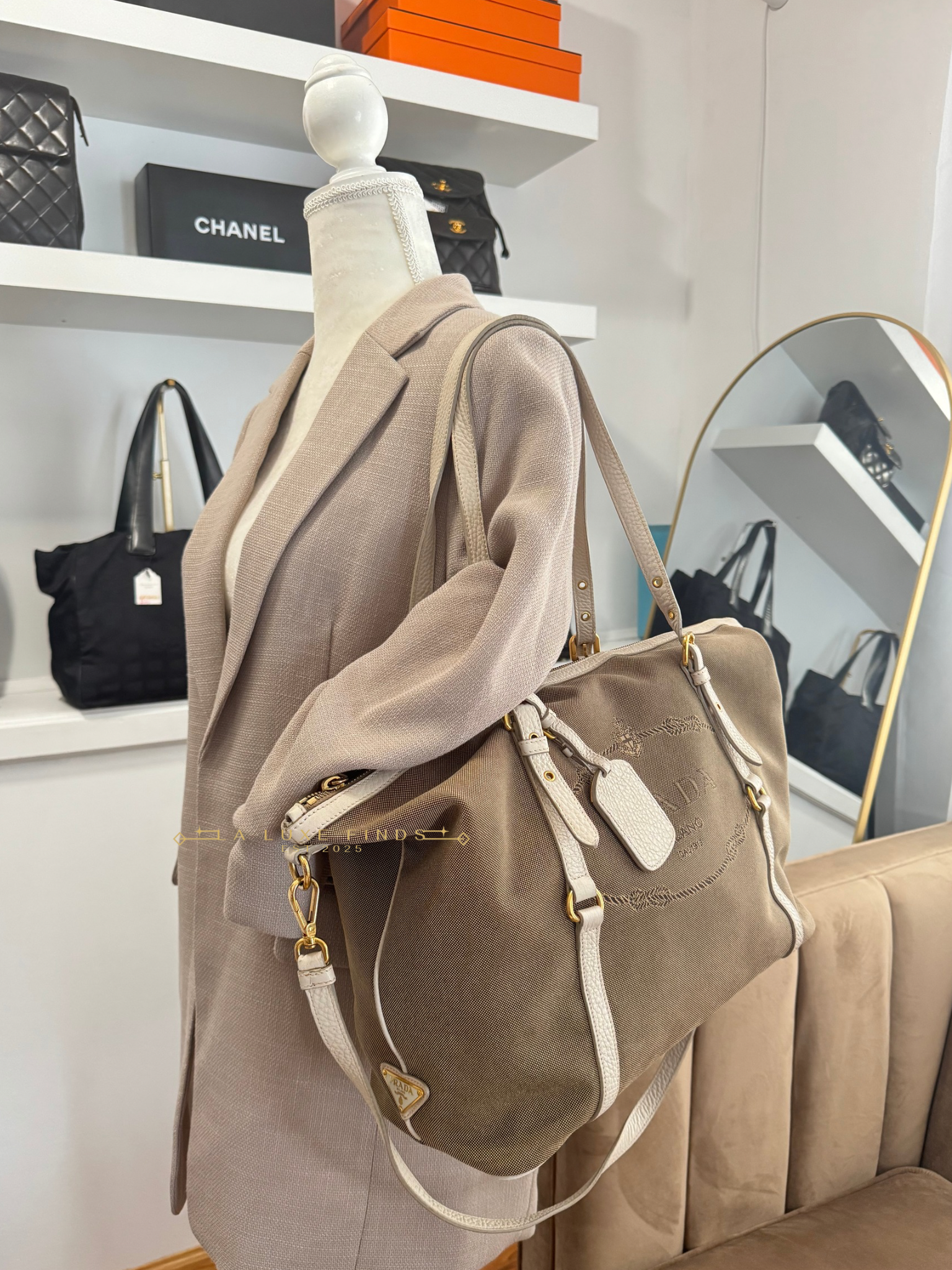 PRADA Jacquard Logo Tote Corda Talco