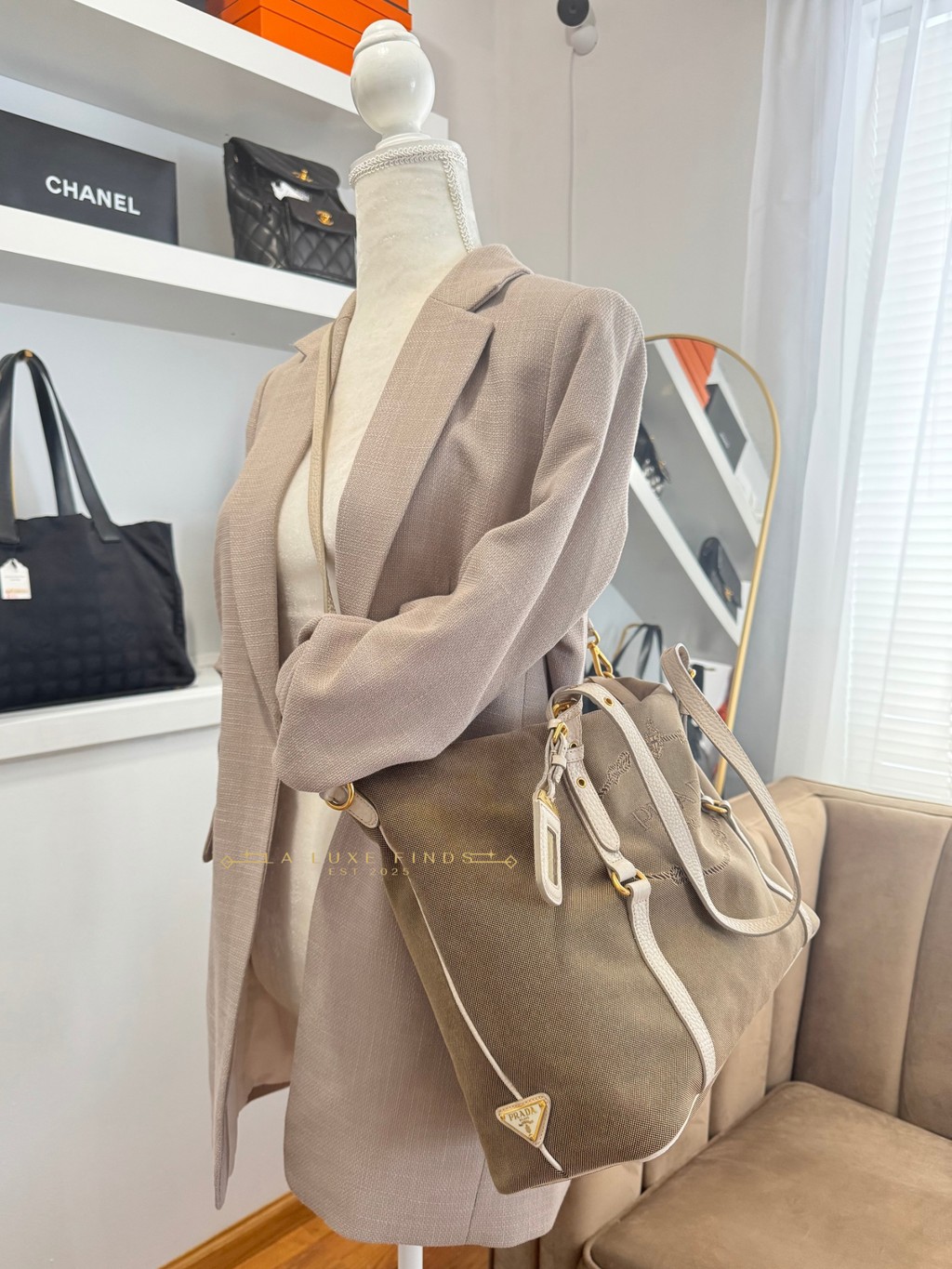 PRADA Jacquard Logo Tote Corda Talco