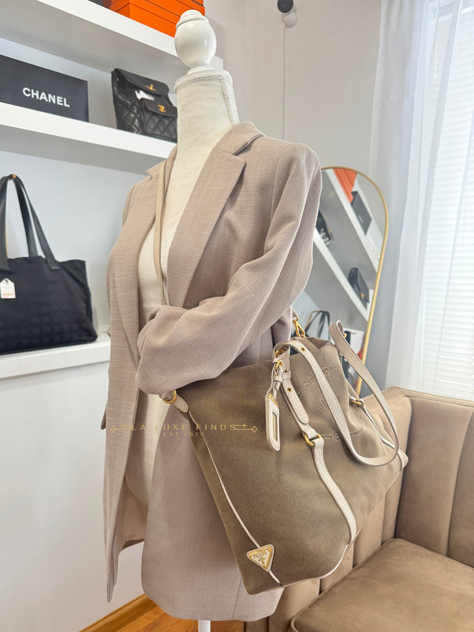 PRADA Jacquard Logo Tote Corda Talco