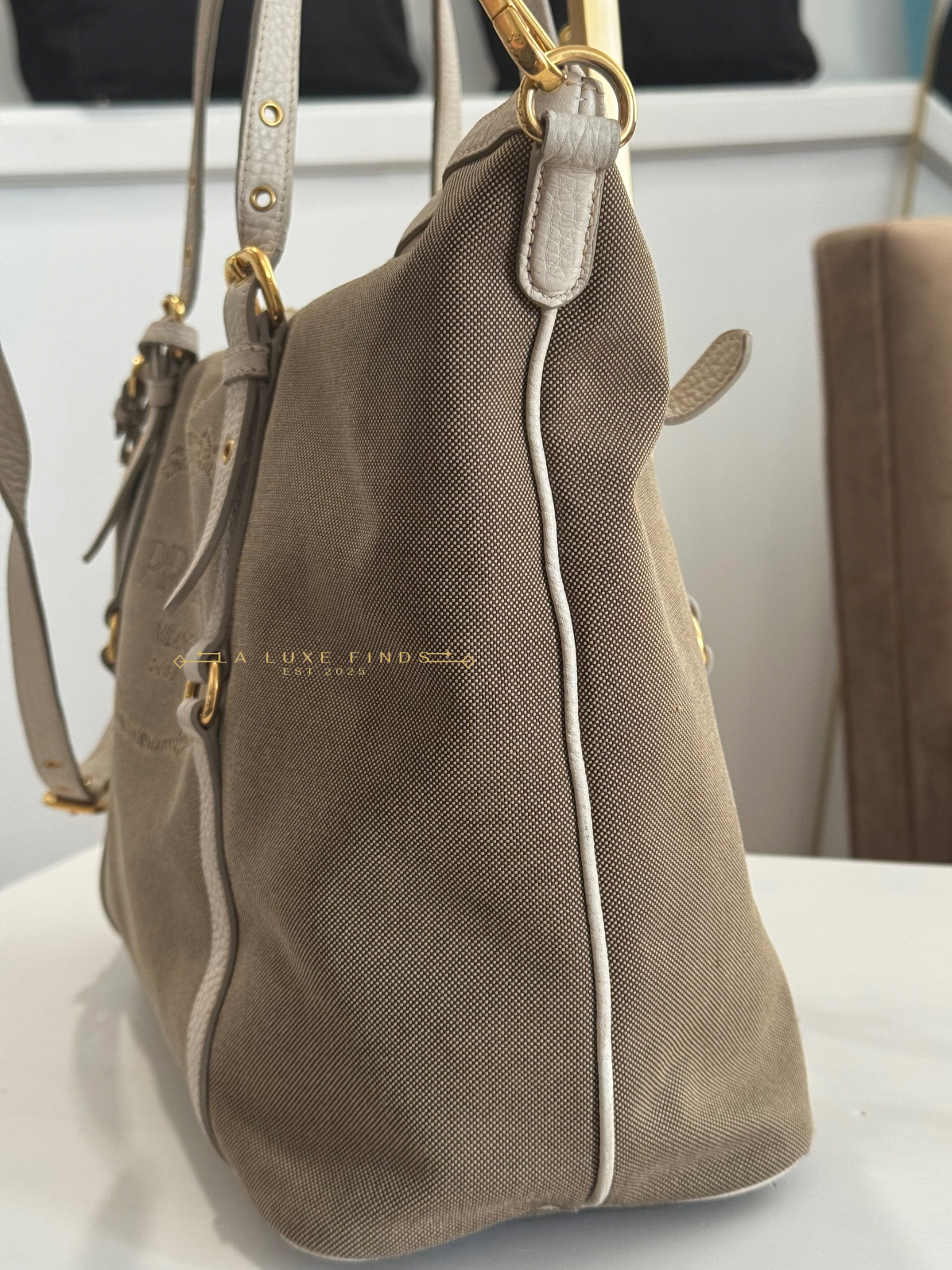 PRADA Jacquard Logo Tote Corda Talco