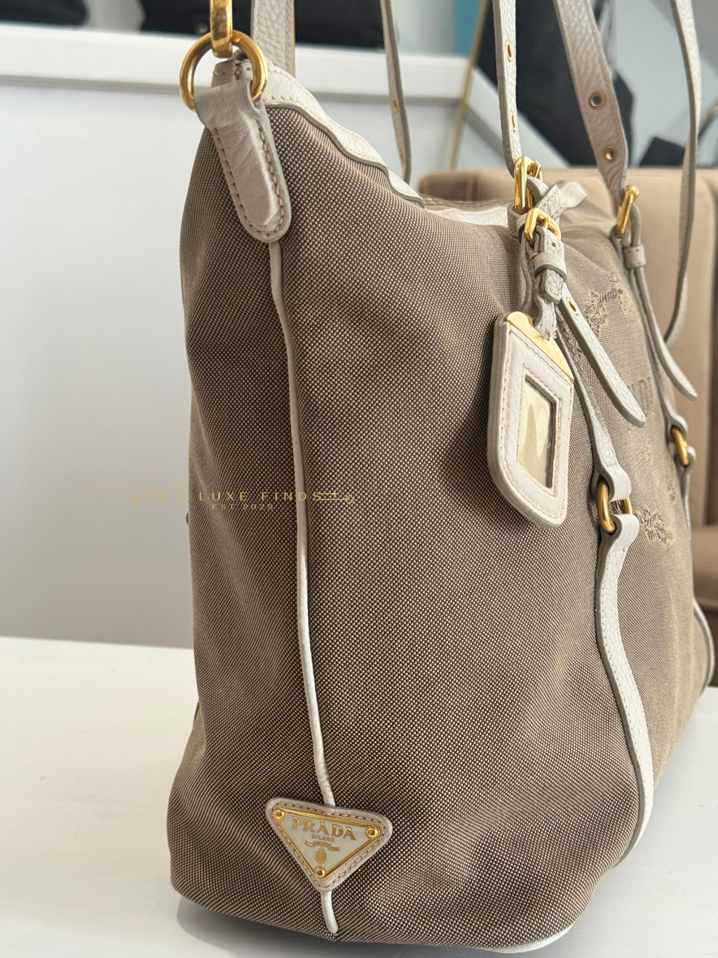 PRADA Jacquard Logo Tote Corda Talco