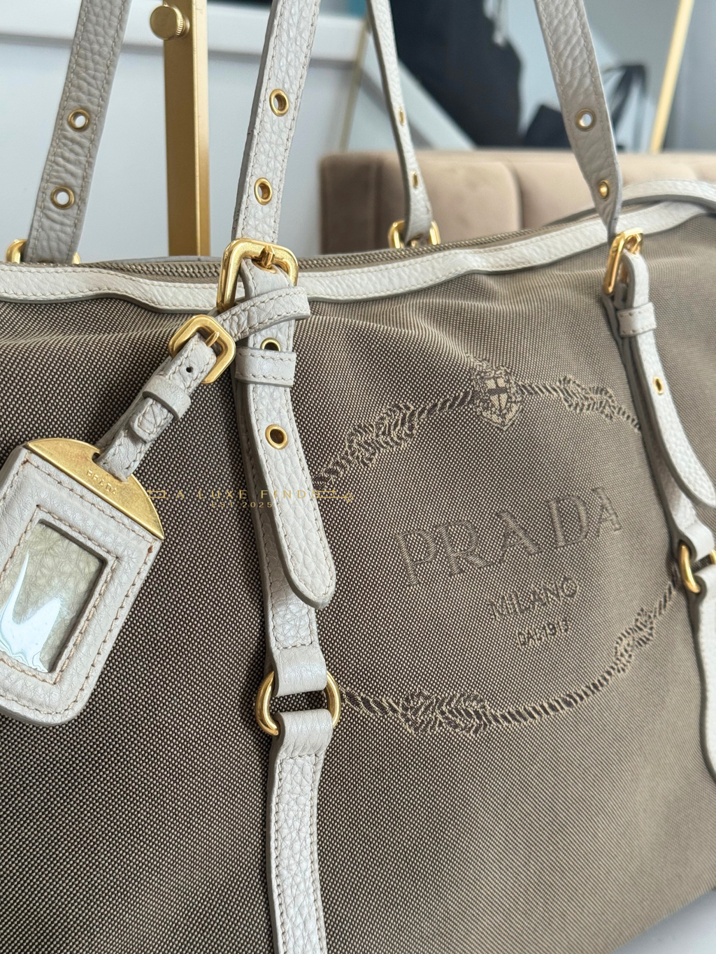 PRADA Jacquard Logo Tote Corda Talco