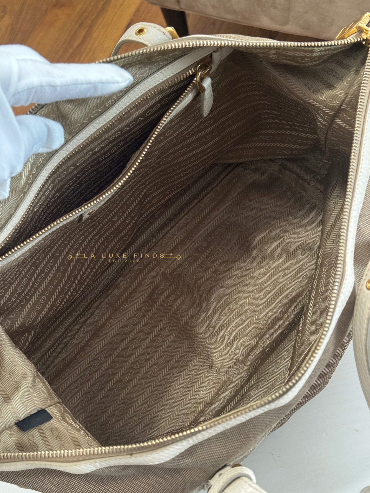 PRADA Jacquard Logo Tote Corda Talco