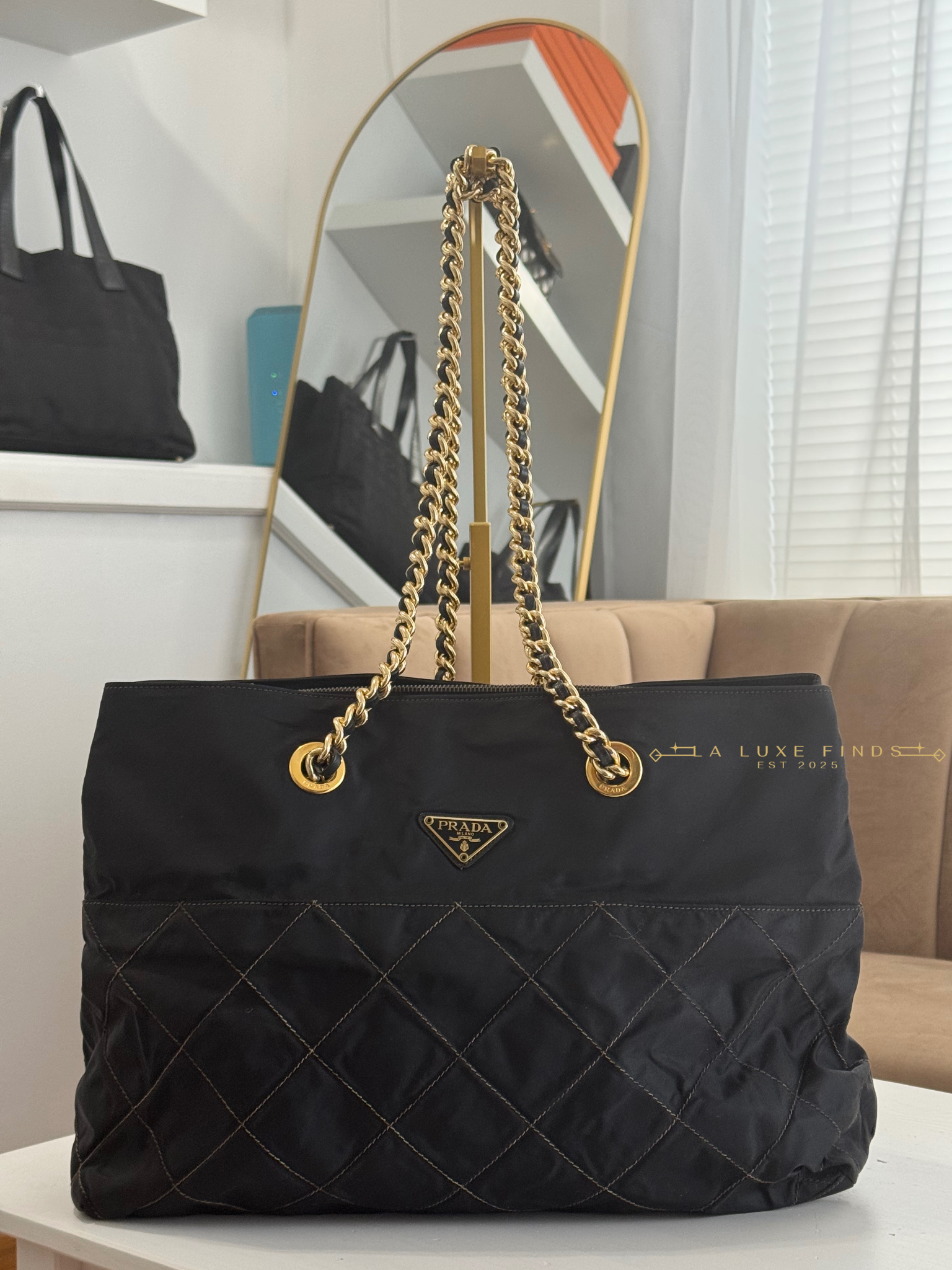 PRADA Tessuto Impuntu Chain Tote