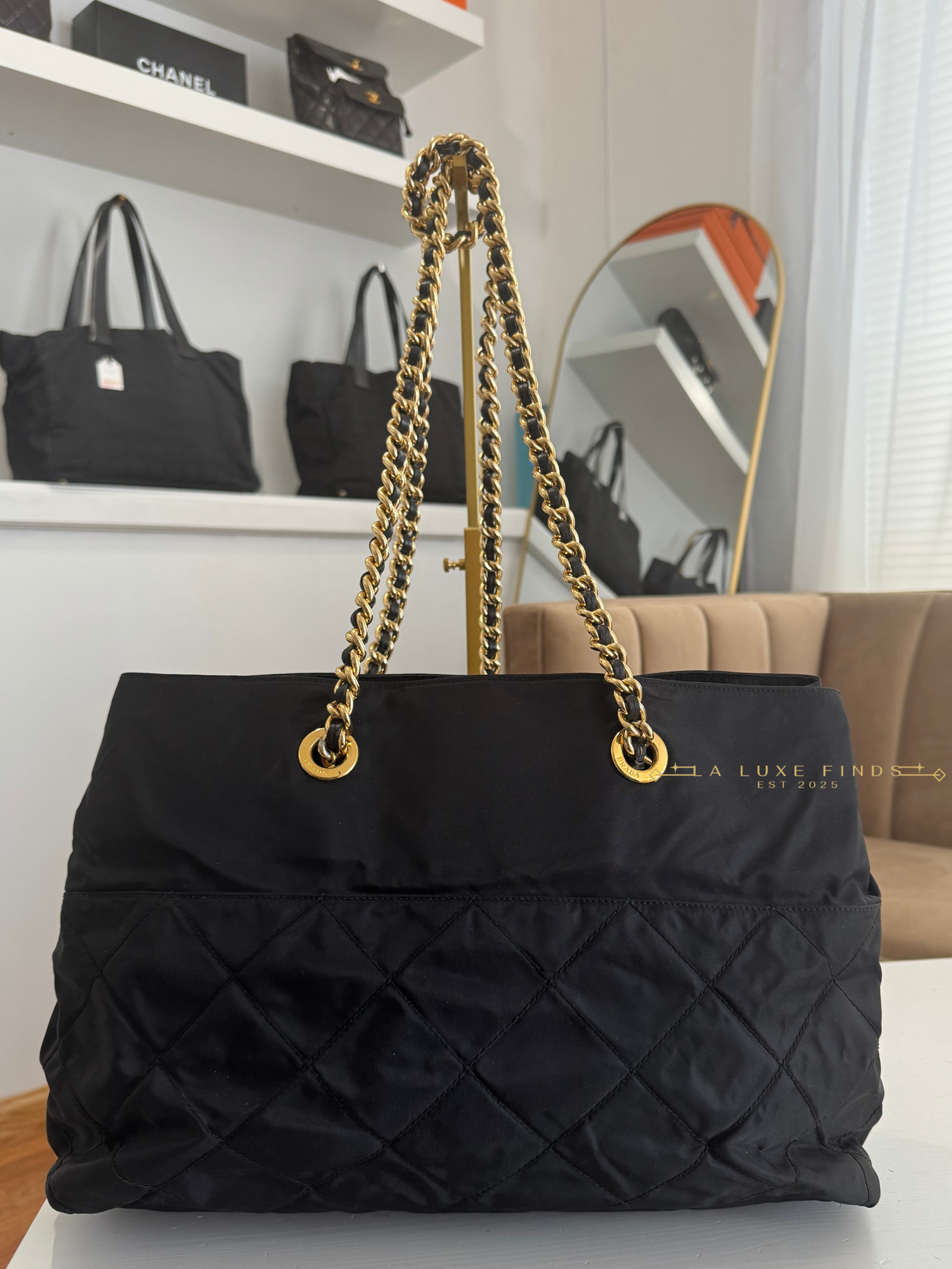 PRADA Tessuto Impuntu Chain Tote