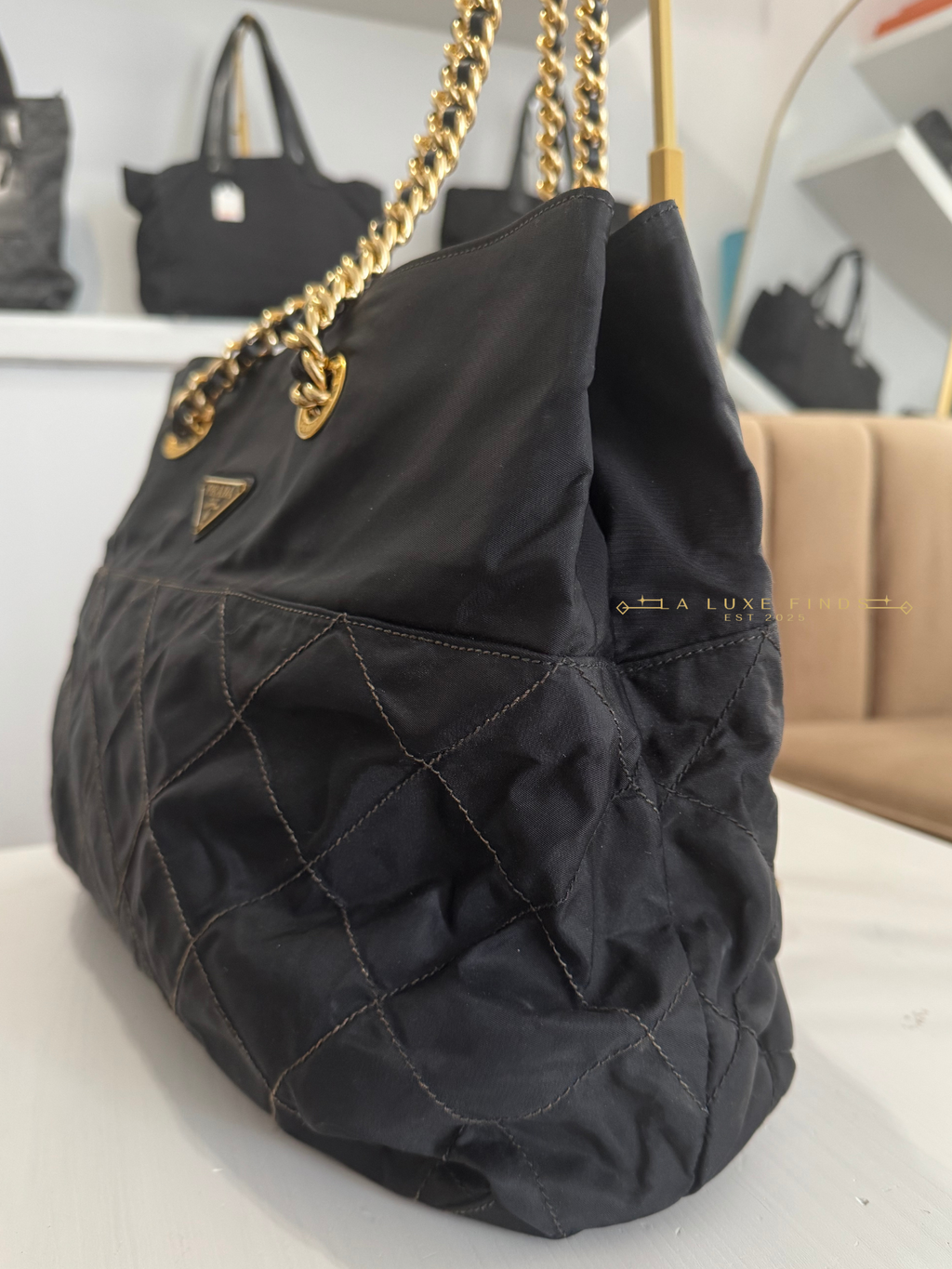 PRADA Tessuto Impuntu Chain Tote
