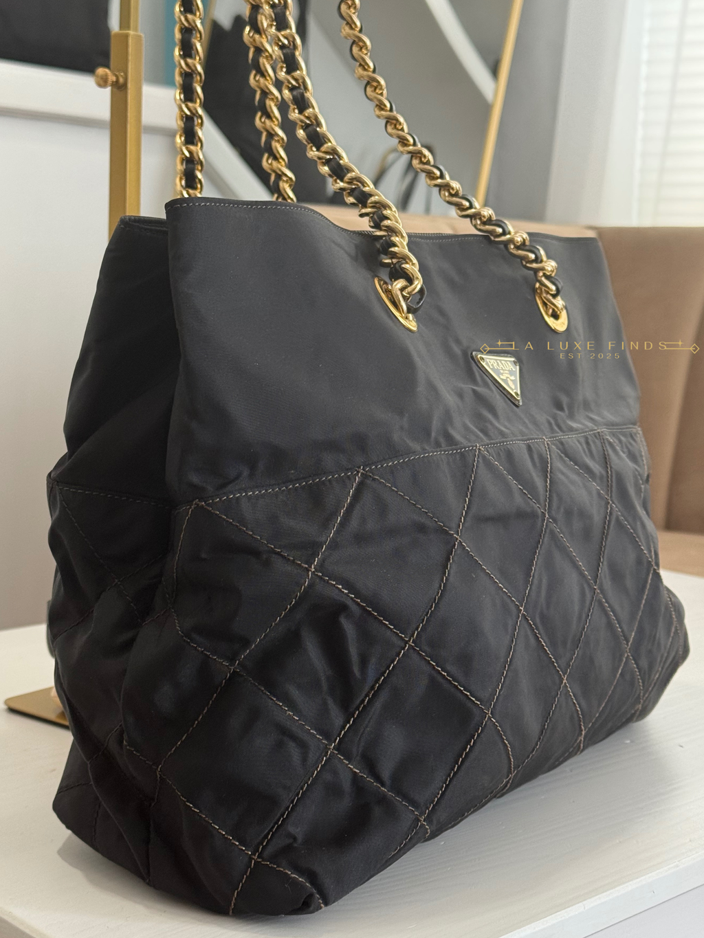 PRADA Tessuto Impuntu Chain Tote