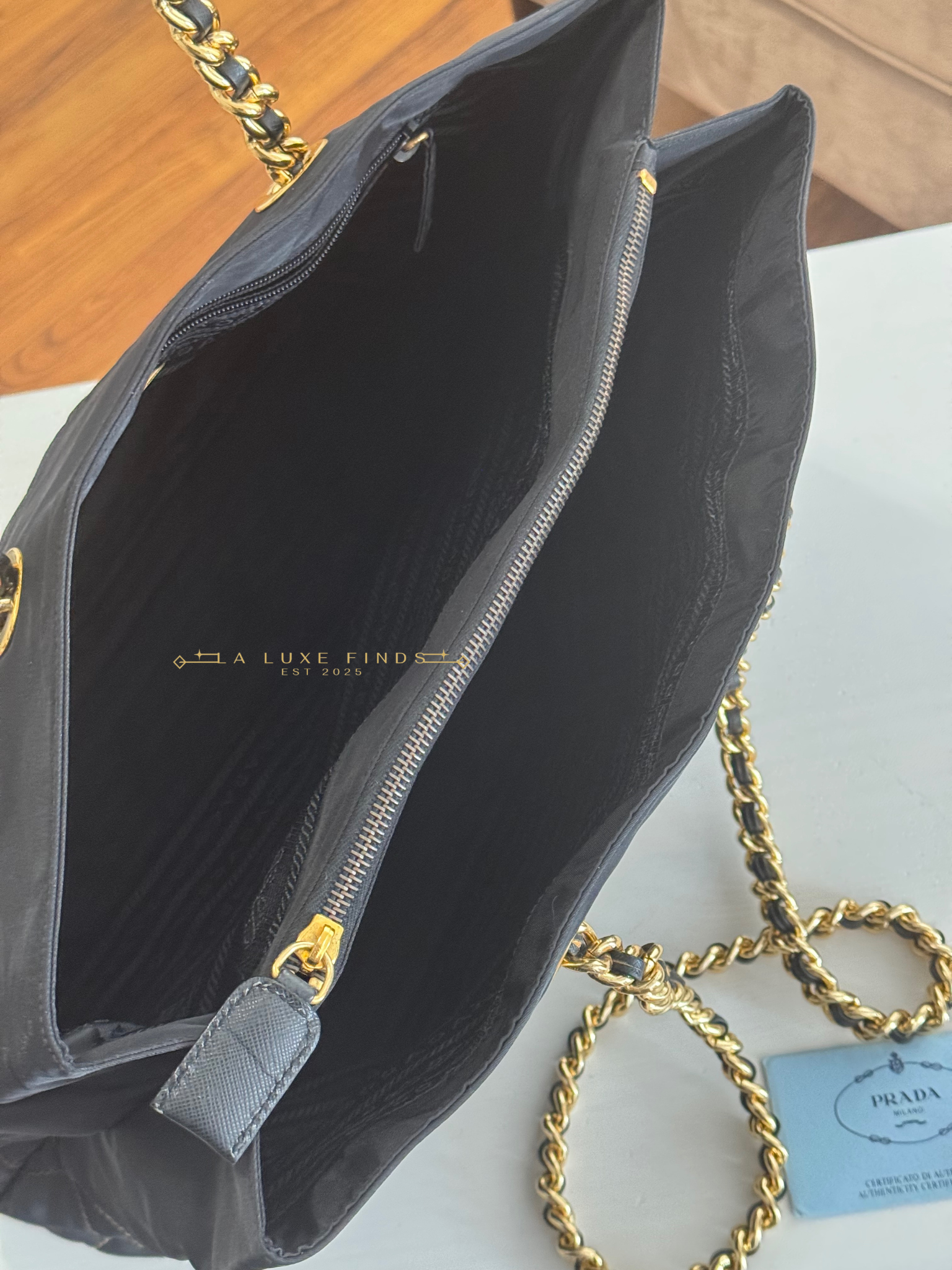 PRADA Tessuto Impuntu Chain Tote
