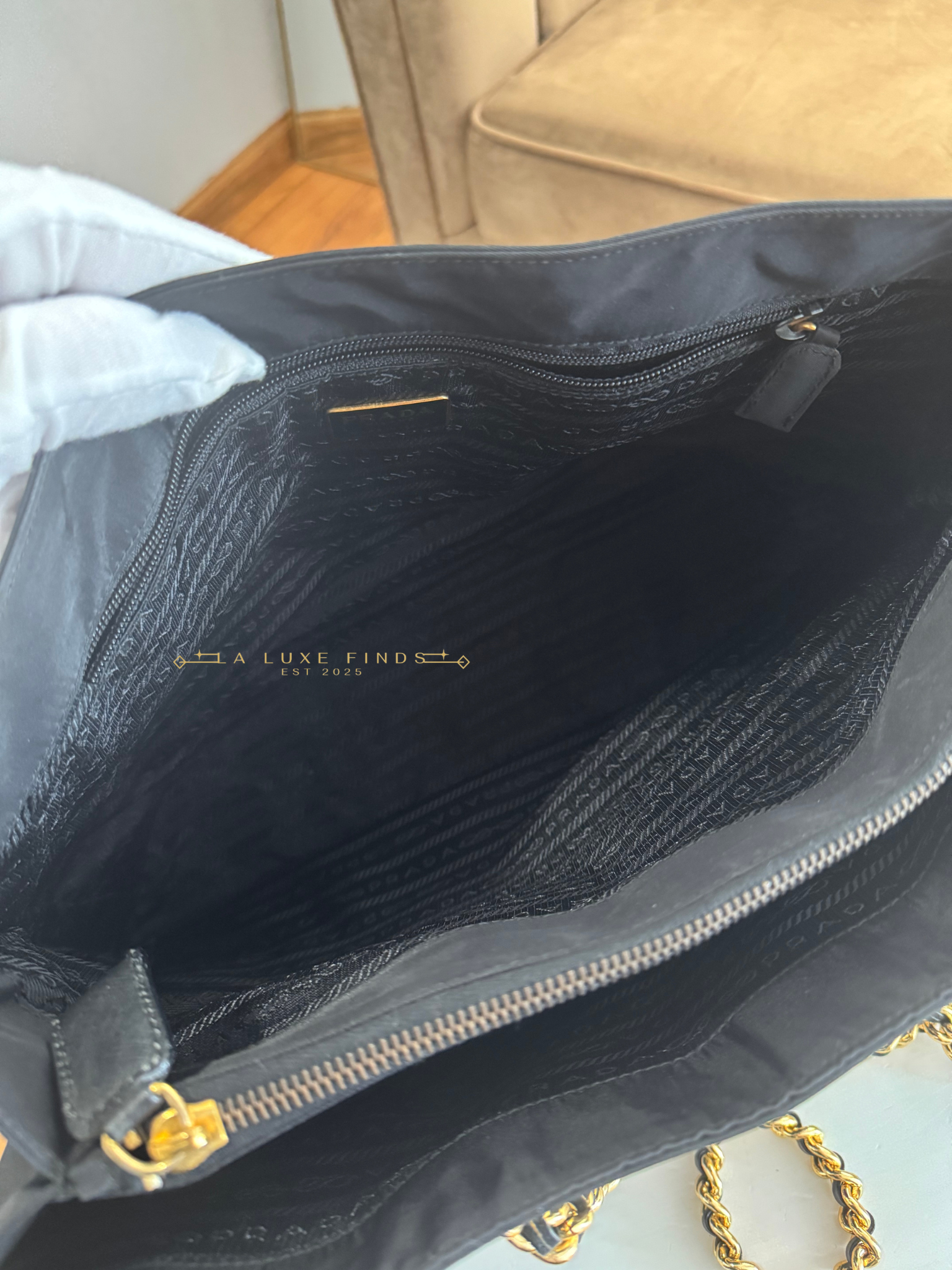 PRADA Tessuto Impuntu Chain Tote