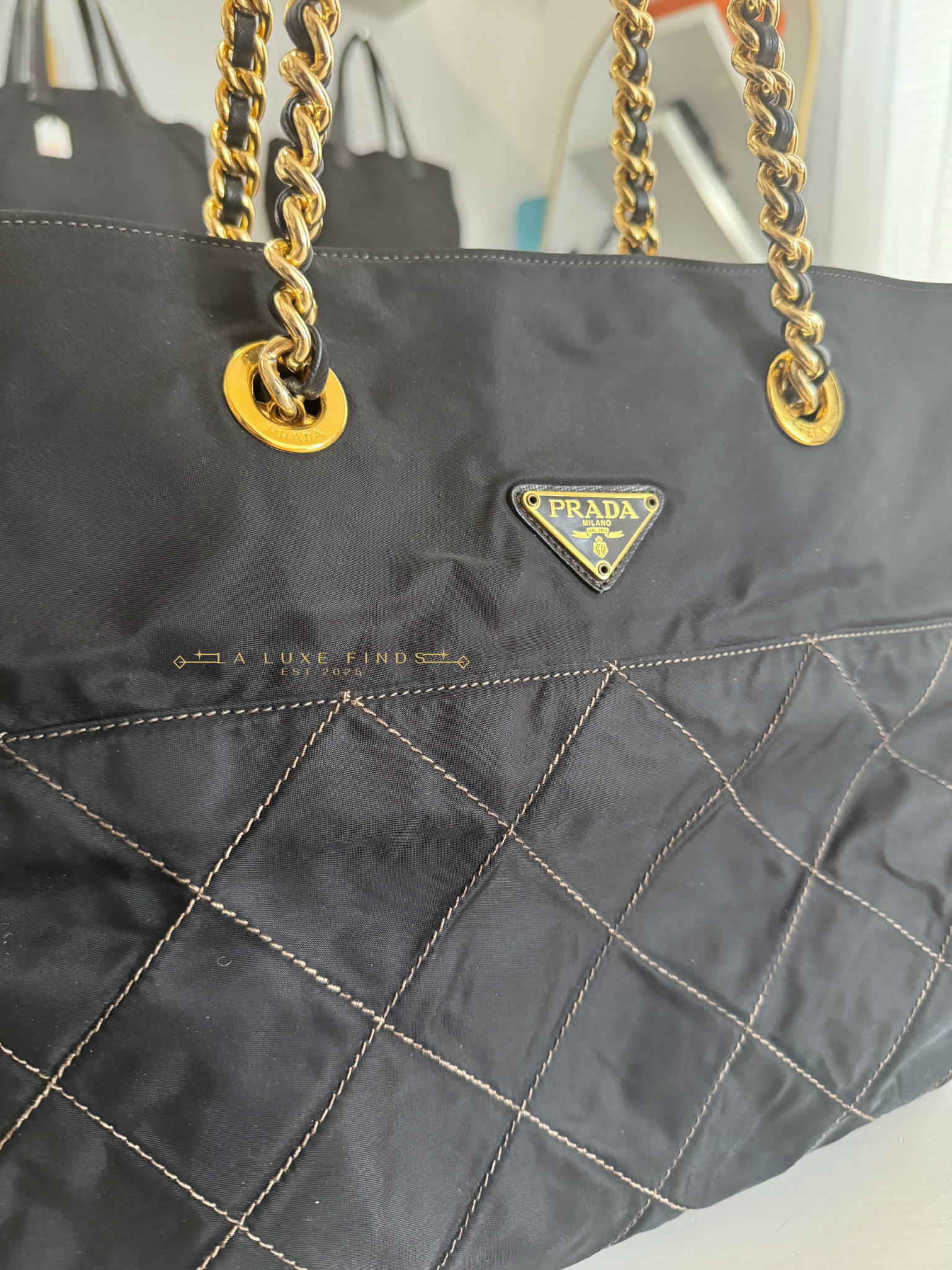 PRADA Tessuto Impuntu Chain Tote