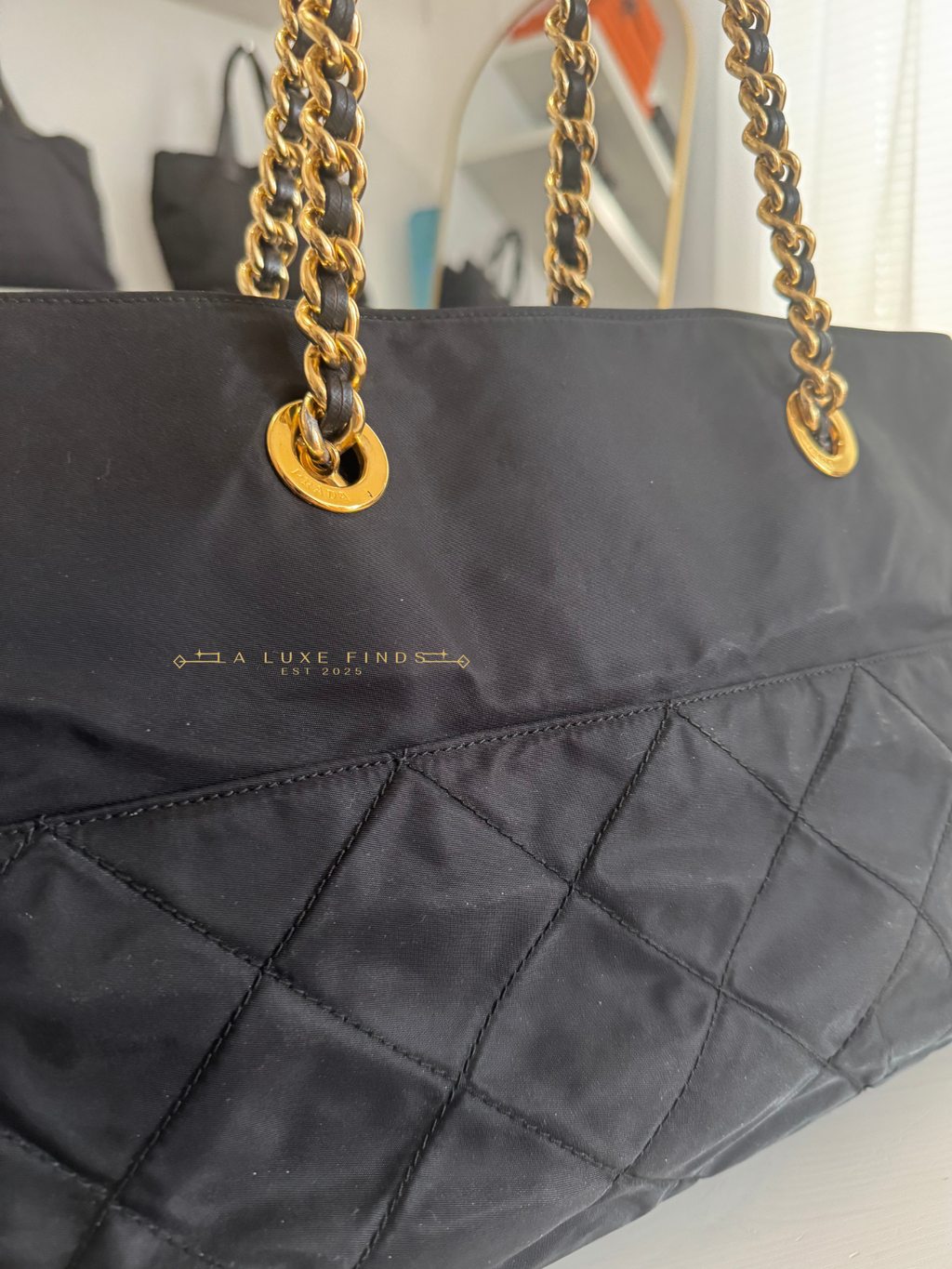 PRADA Tessuto Impuntu Chain Tote