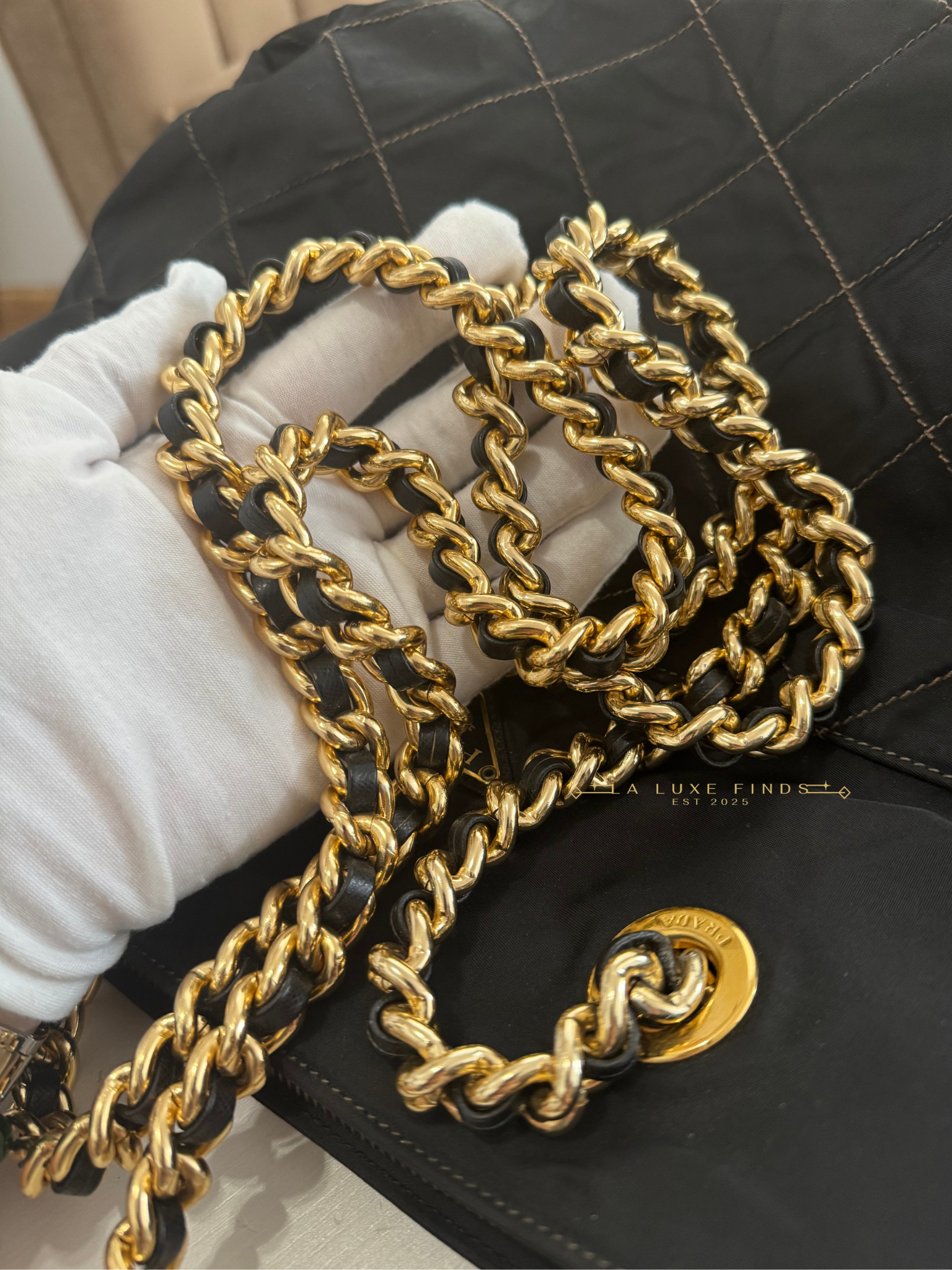 PRADA Tessuto Impuntu Chain Tote