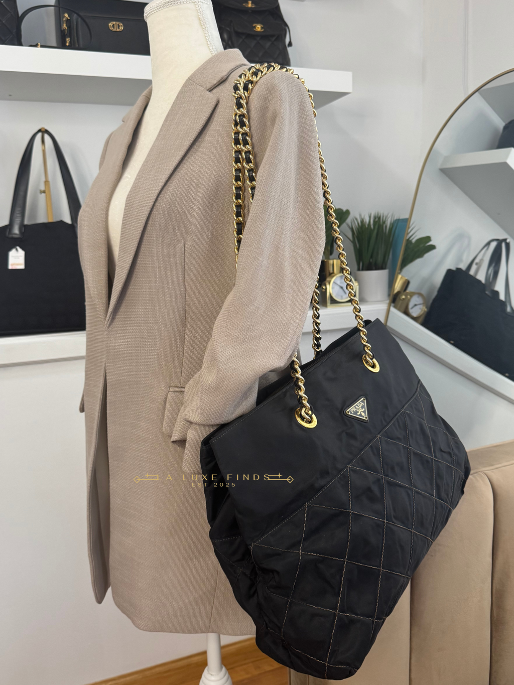 PRADA Tessuto Impuntu Chain Tote