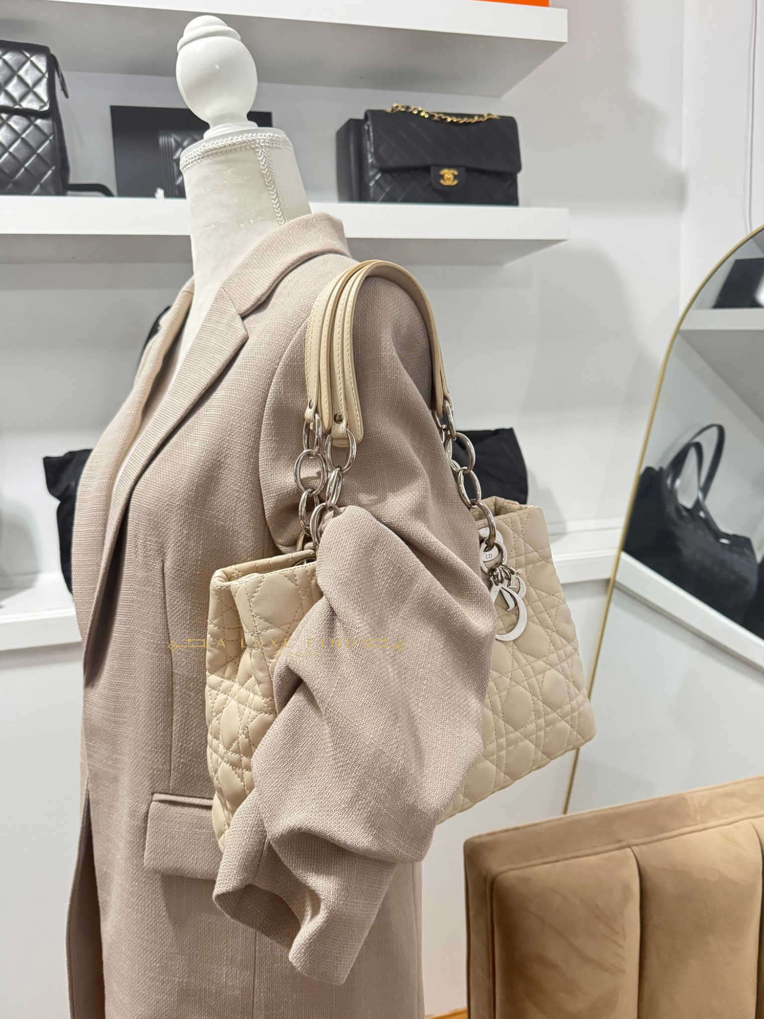 DIOR Soft Chain Tote Cannage Quilt Lambskin