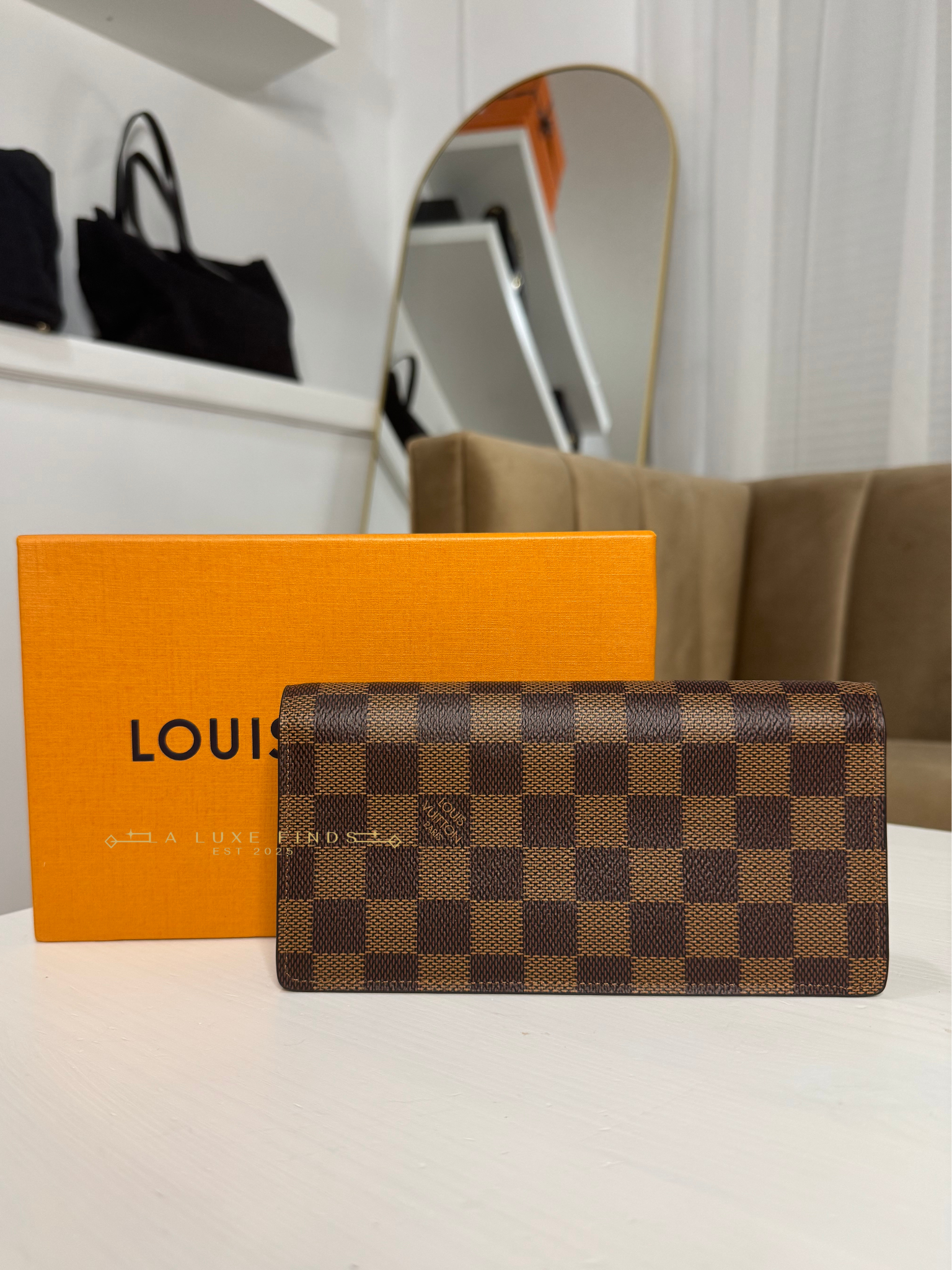 LOUIS VUITTON 2019 Damier Ebene Brazza Long Wallet