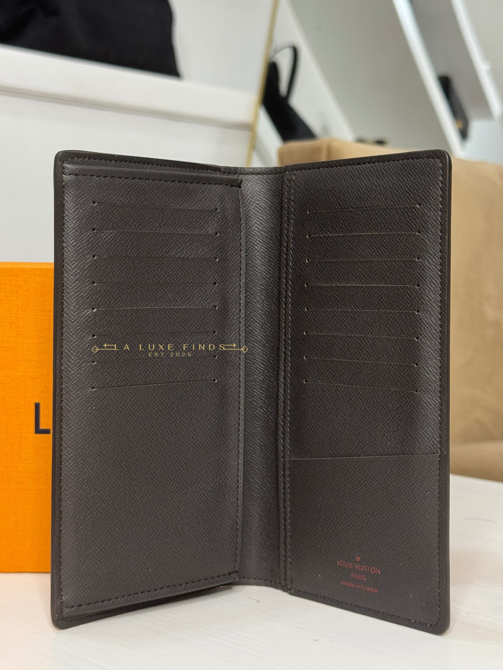 LOUIS VUITTON 2019 Damier Ebene Brazza Long Wallet