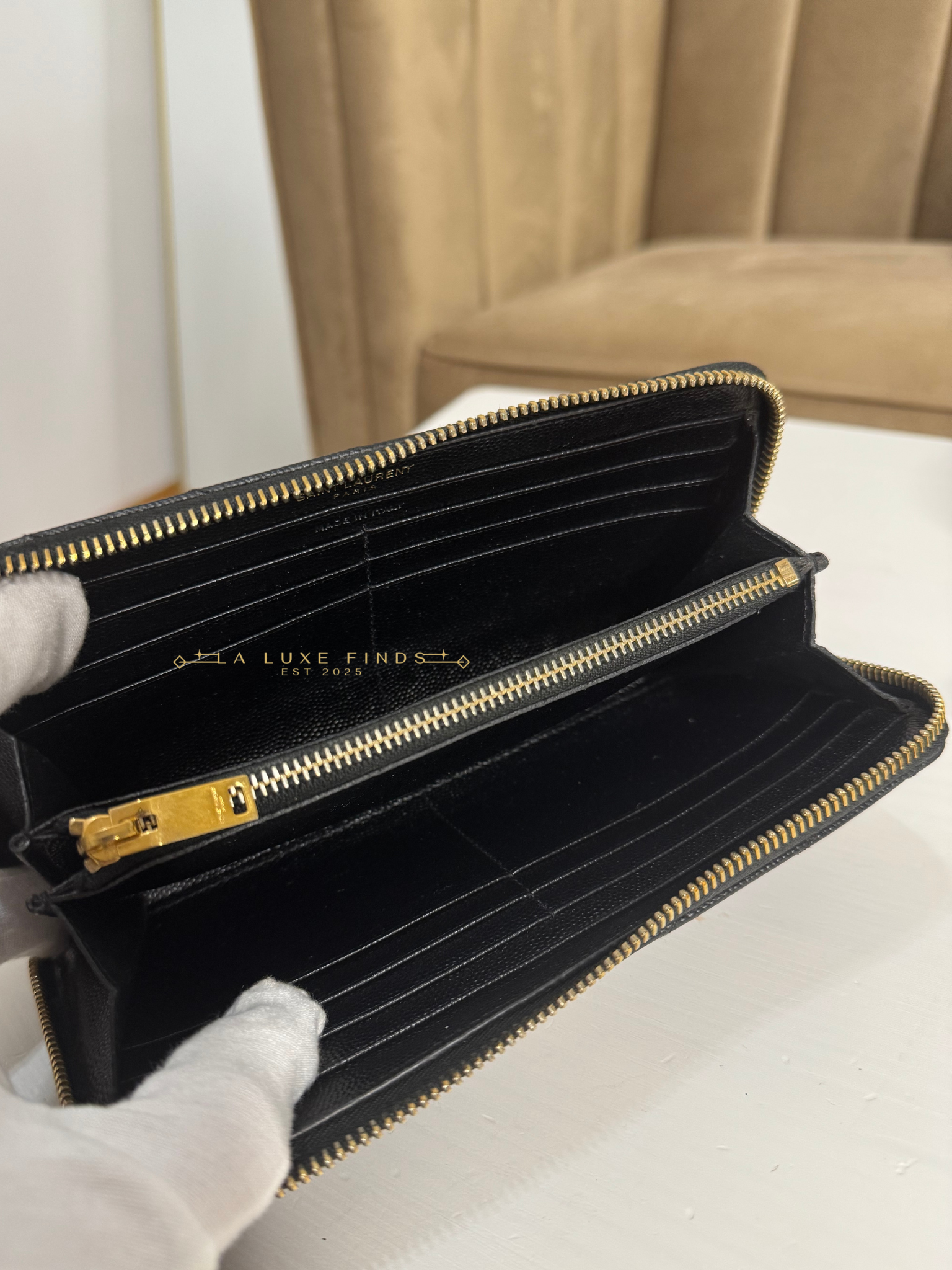 YSL Cassandre Matelasse Zip Around Long Wallet