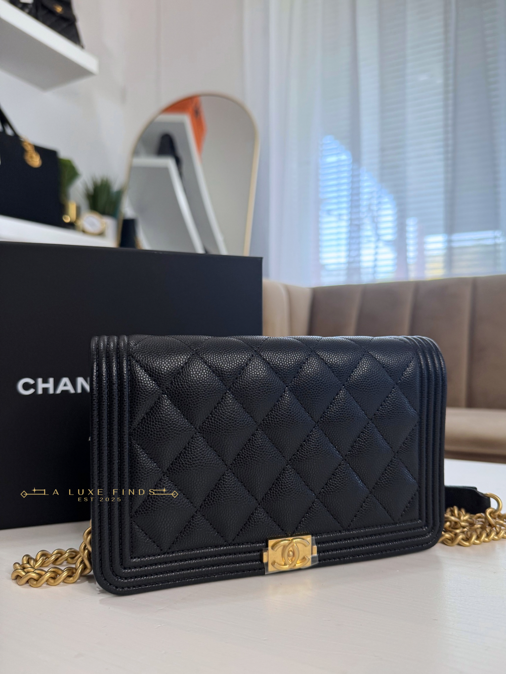 CHANEL Boy Caviar Wallet on Chain