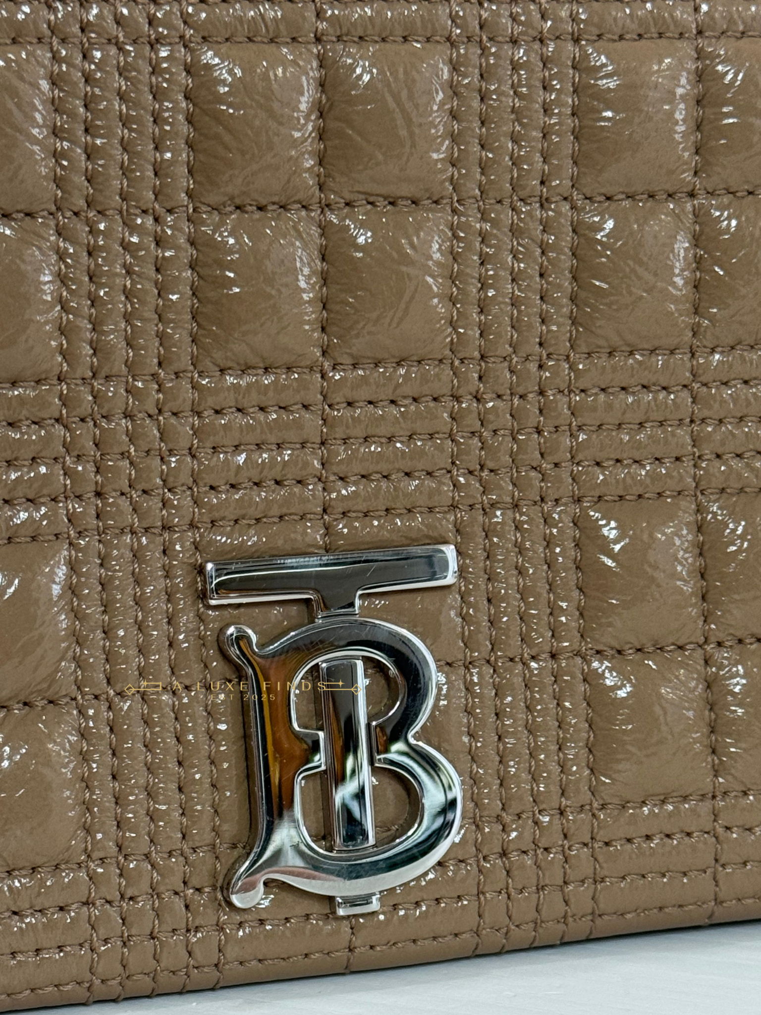 BURBERRY Small Lola Beige Quilted Leather with Resin Strap