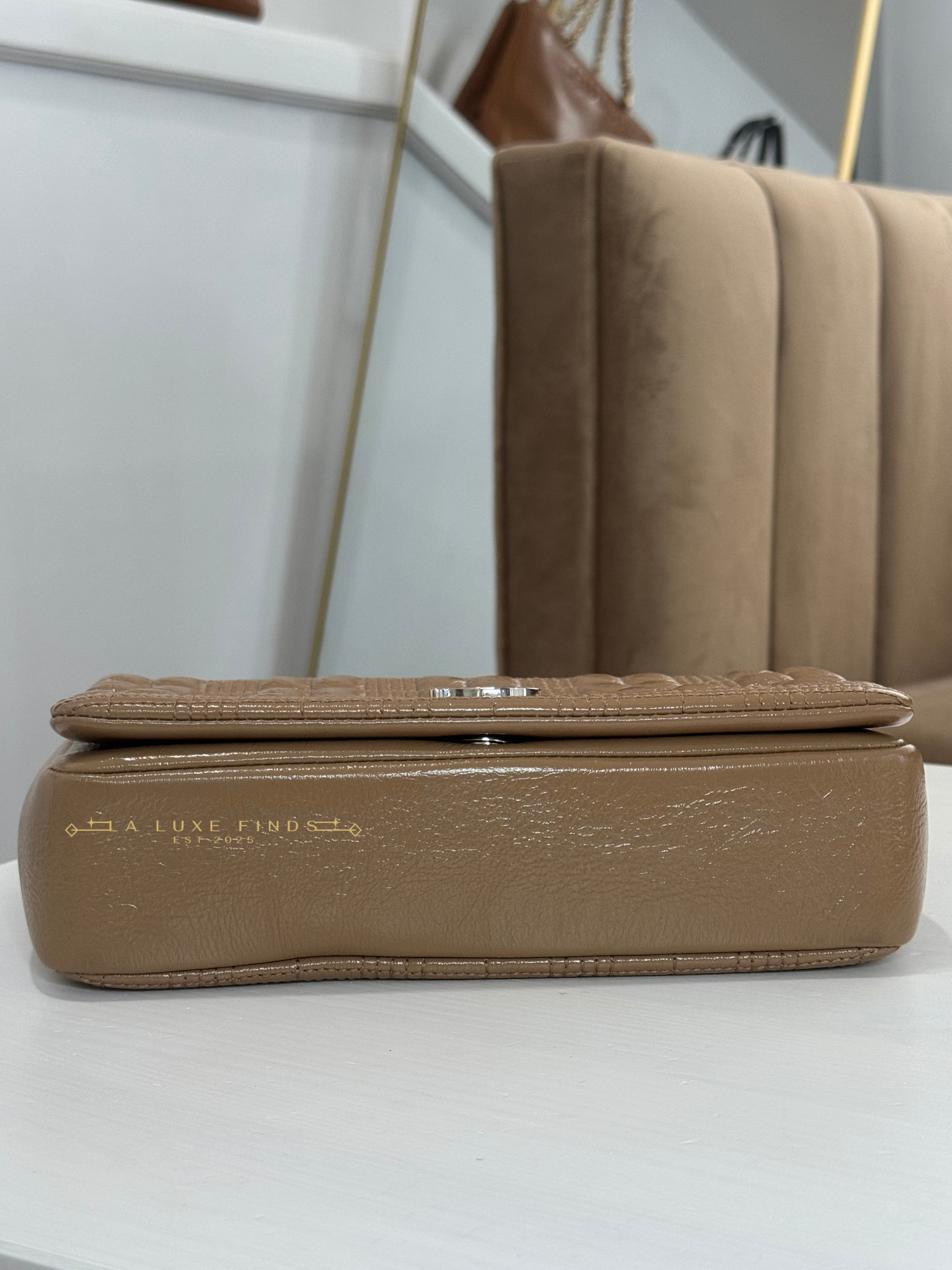 BURBERRY Small Lola Beige Quilted Leather with Resin Strap