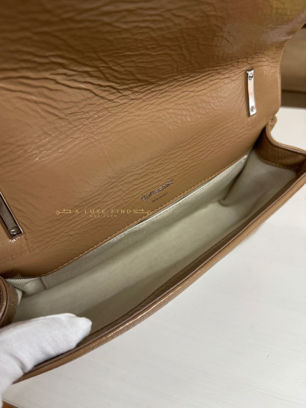 BURBERRY Small Lola Beige Quilted Leather with Resin Strap