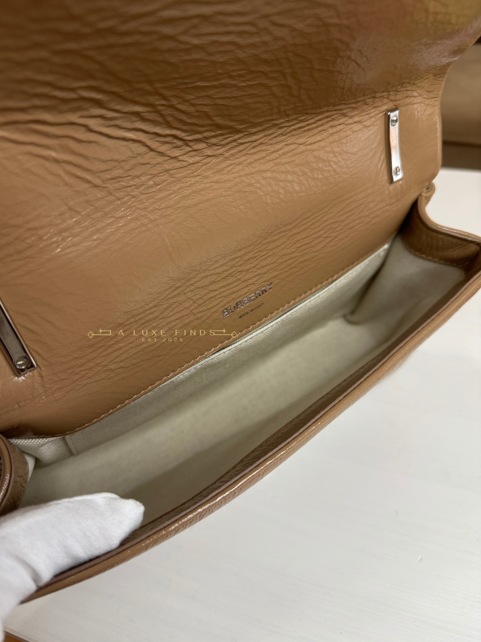 BURBERRY Small Lola Beige Quilted Leather with Resin Strap