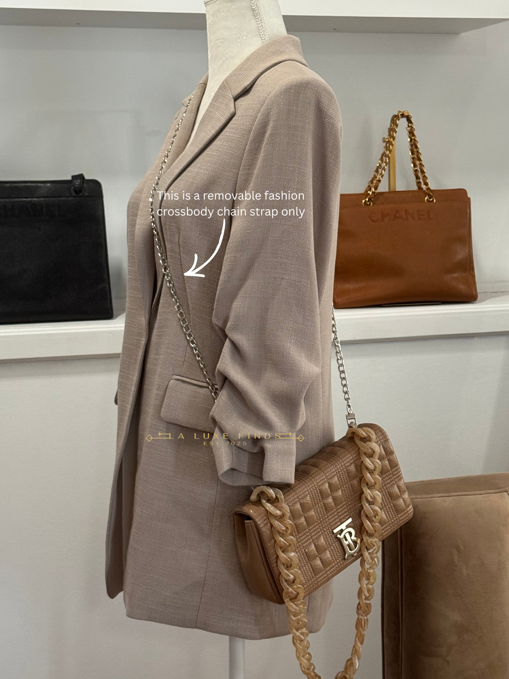 BURBERRY Small Lola Beige Quilted Leather with Resin Strap