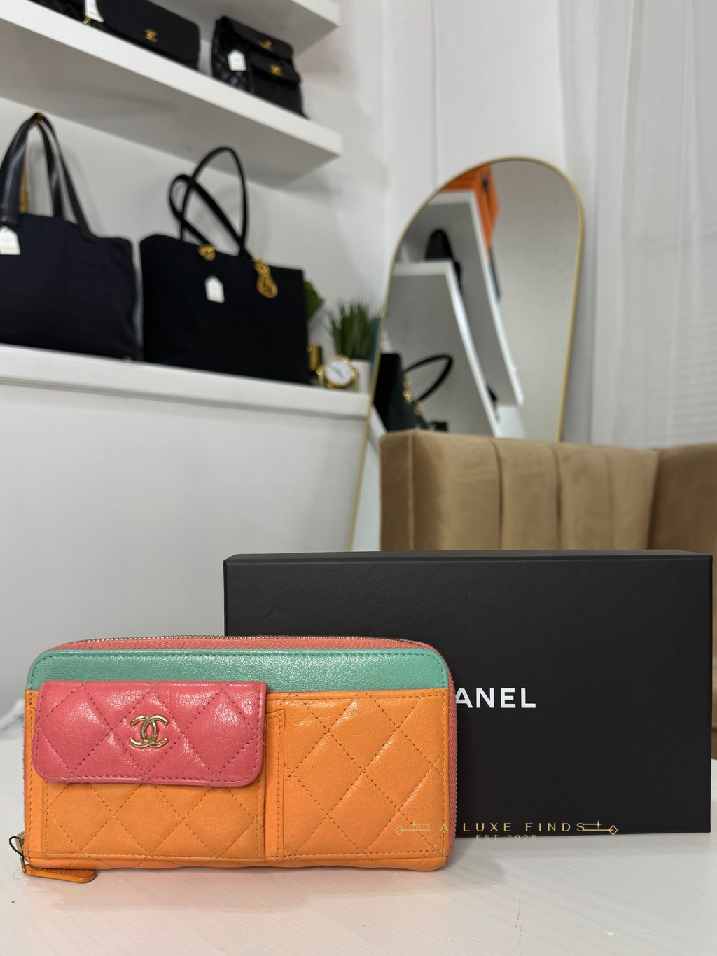 CHANEL Tricolor Lambskin Zip Around Wallet