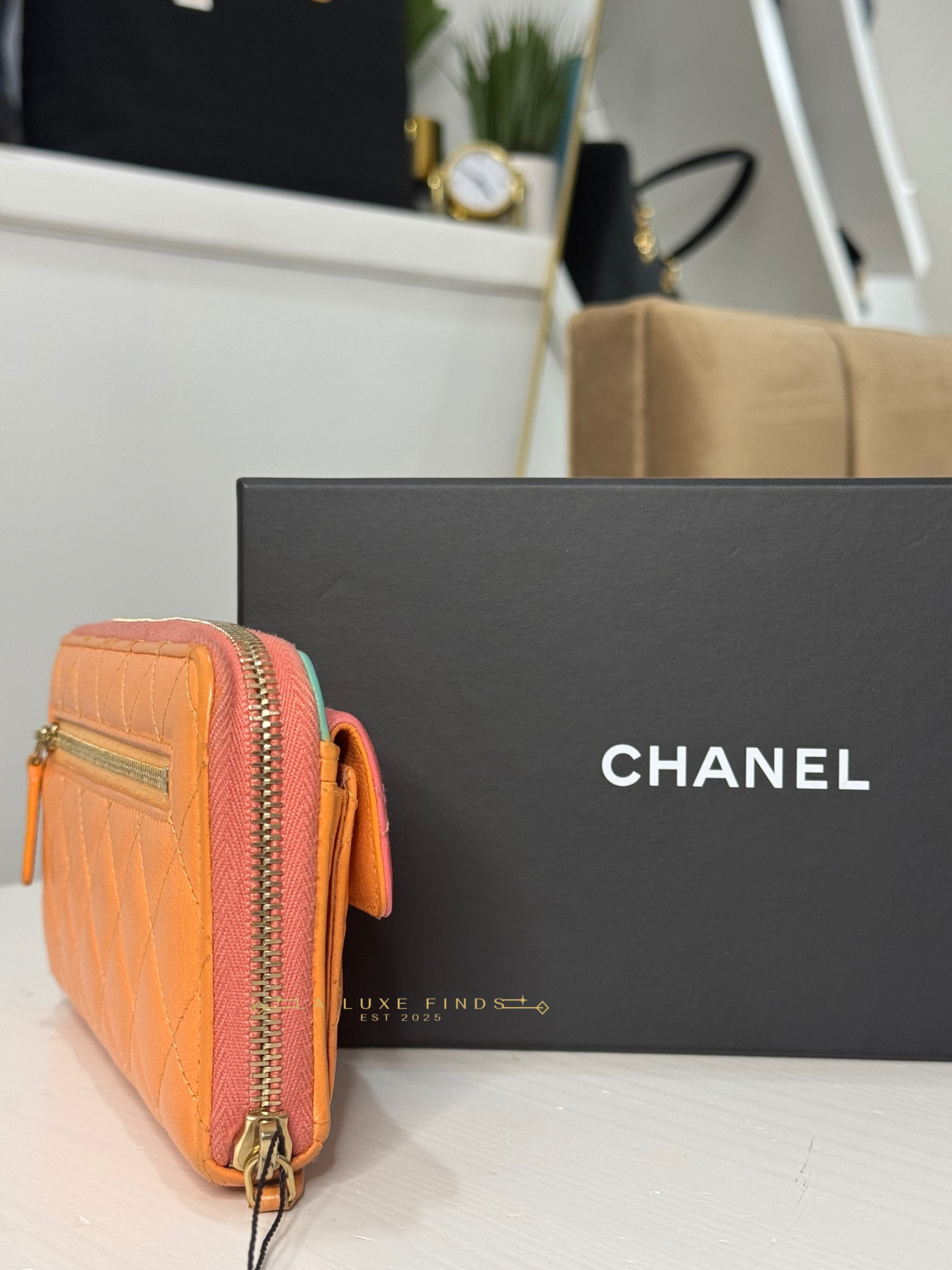 CHANEL Tricolor Lambskin Zip Around Wallet