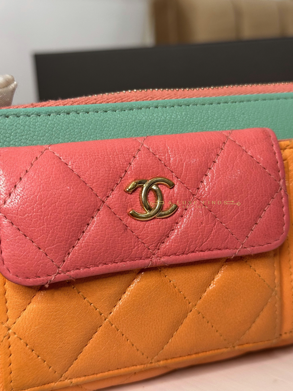 CHANEL Tricolor Lambskin Zip Around Wallet