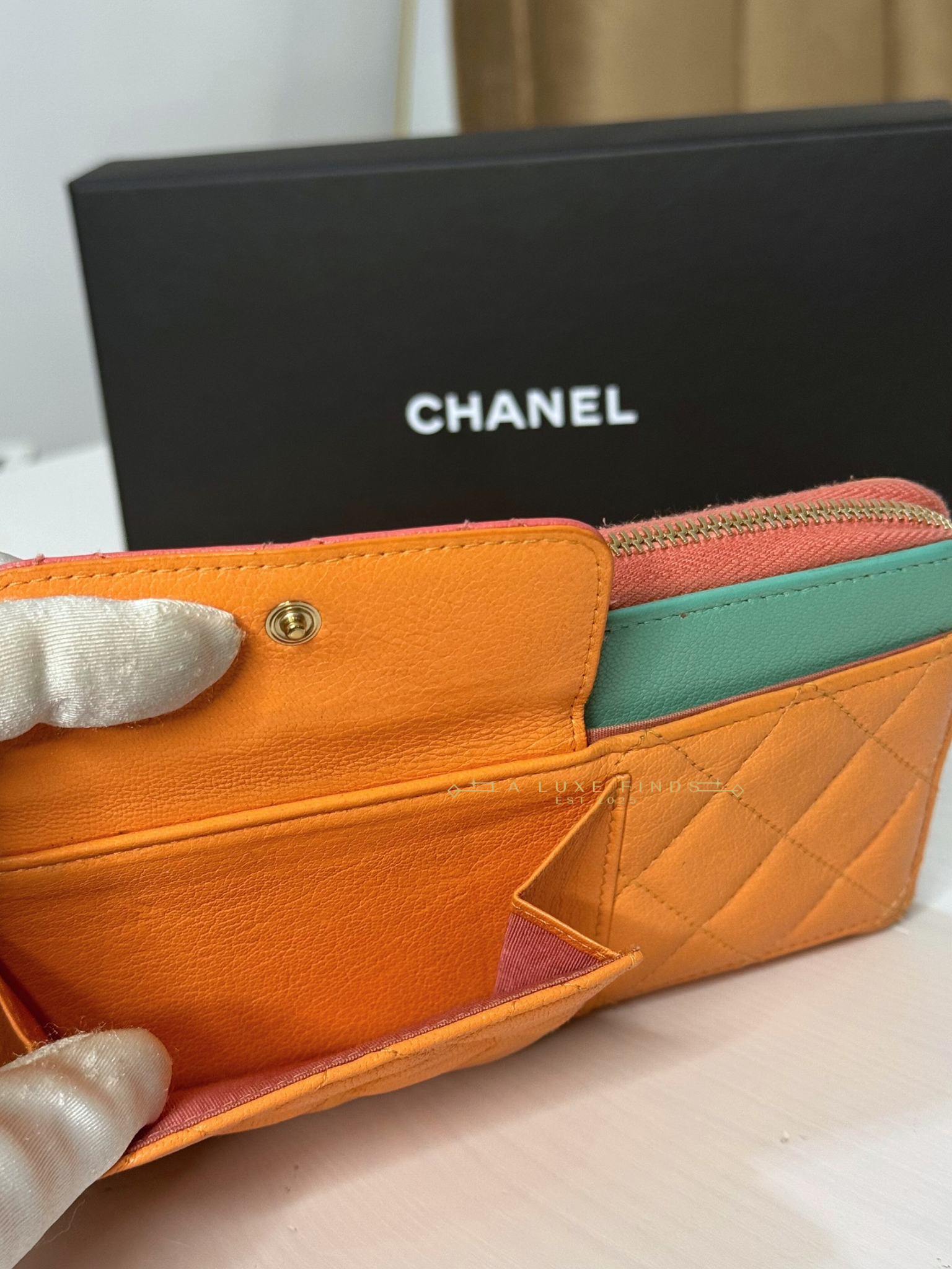 CHANEL Tricolor Lambskin Zip Around Wallet
