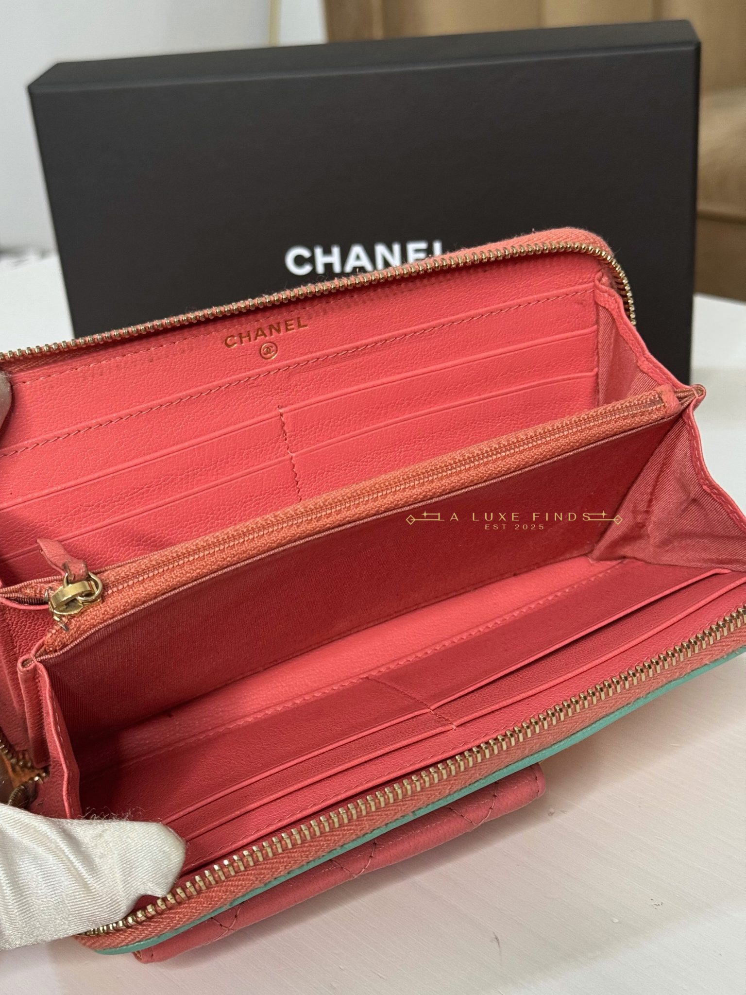 CHANEL Tricolor Lambskin Zip Around Wallet