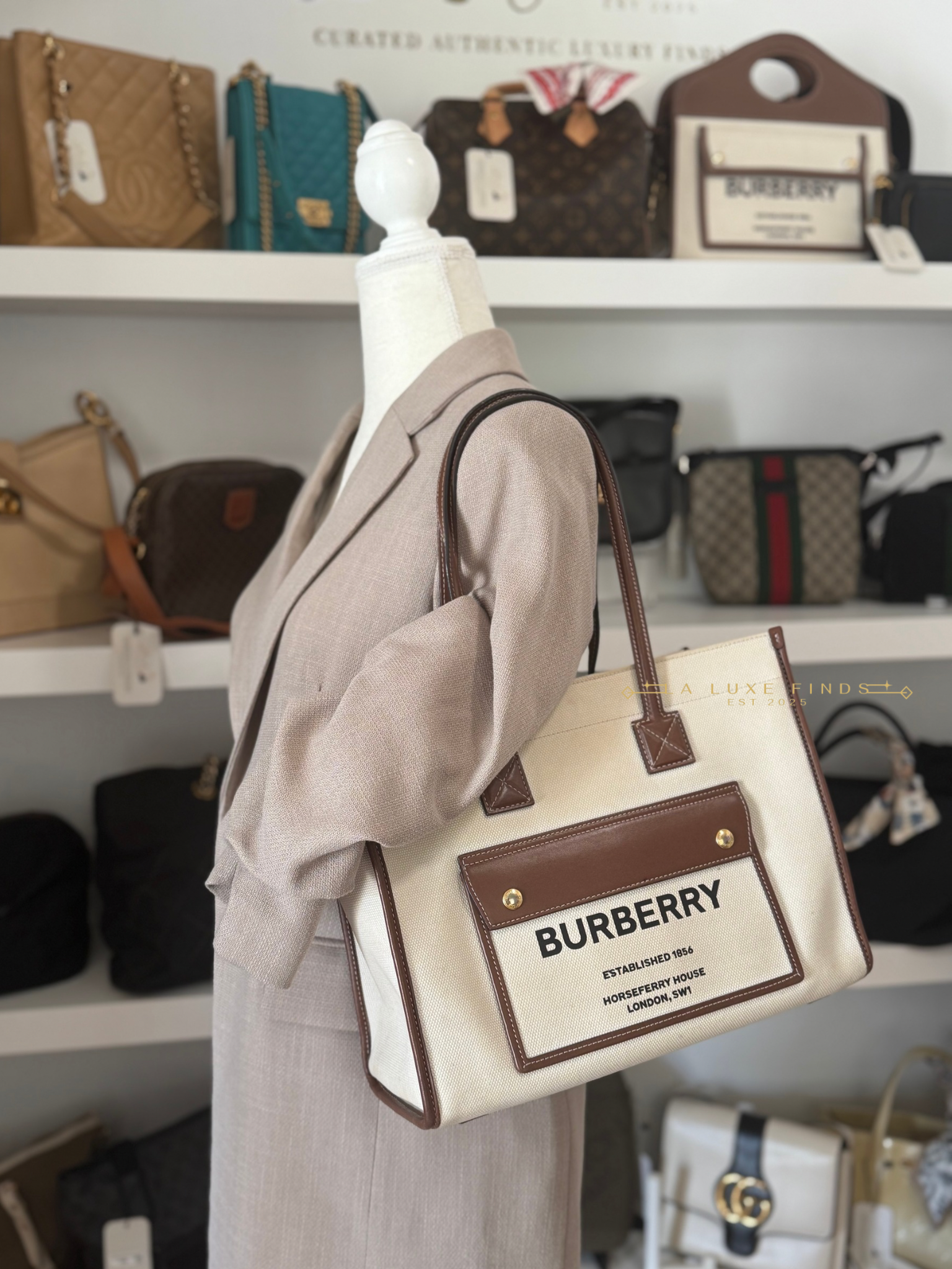 BURBERRY Canvas Freya Tote Bag
