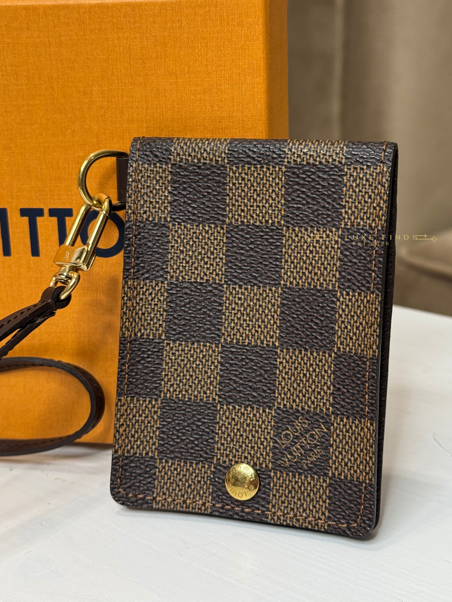 LOUIS VUITTON 2008 Damier Ebene ID Card Holder with Strap