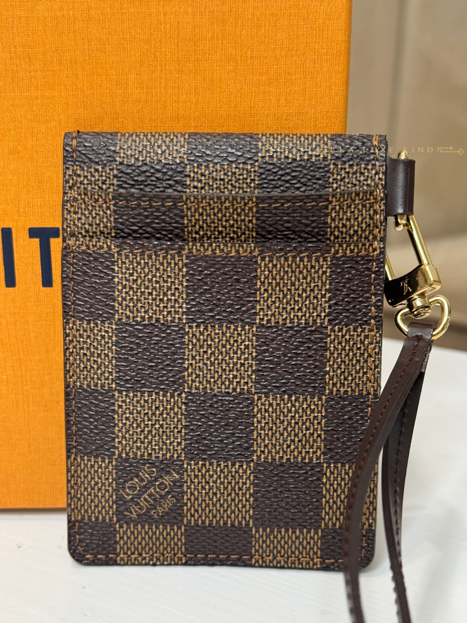 LOUIS VUITTON 2008 Damier Ebene ID Card Holder with Strap