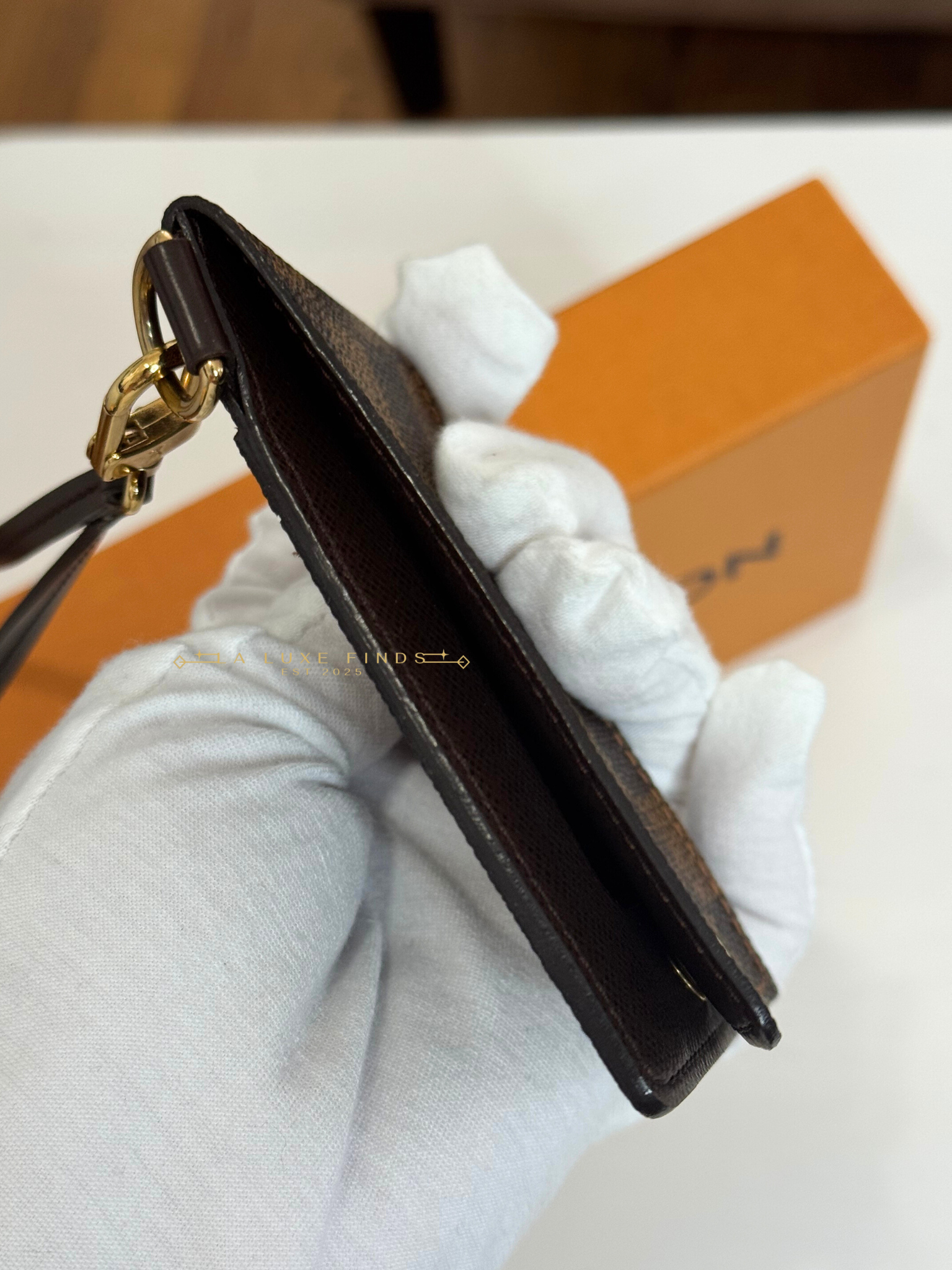 LOUIS VUITTON 2008 Damier Ebene ID Card Holder with Strap