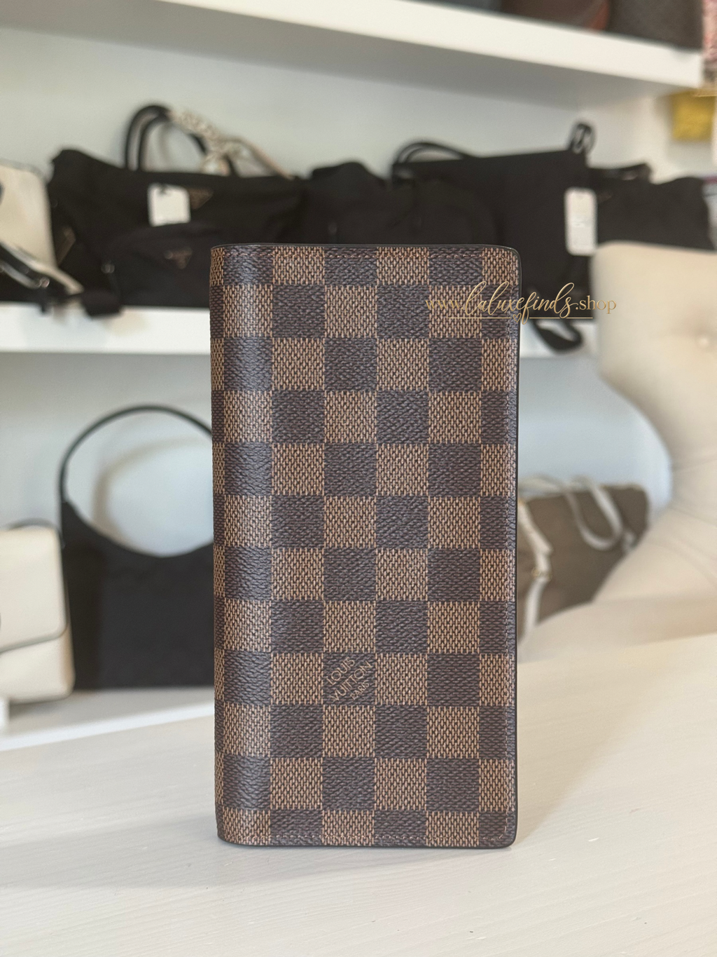LOUIS VUITTON 2019 Damier Ebene Brazza Long Wallet