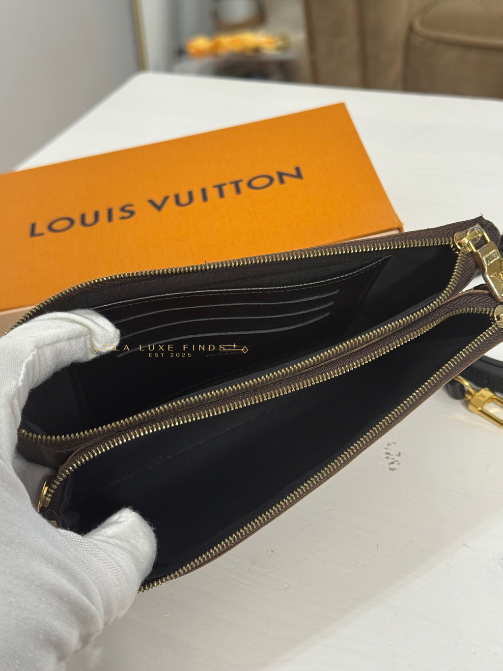 LOUIS VUITTON Double Zip Pochette Reverse Monogram Giant
