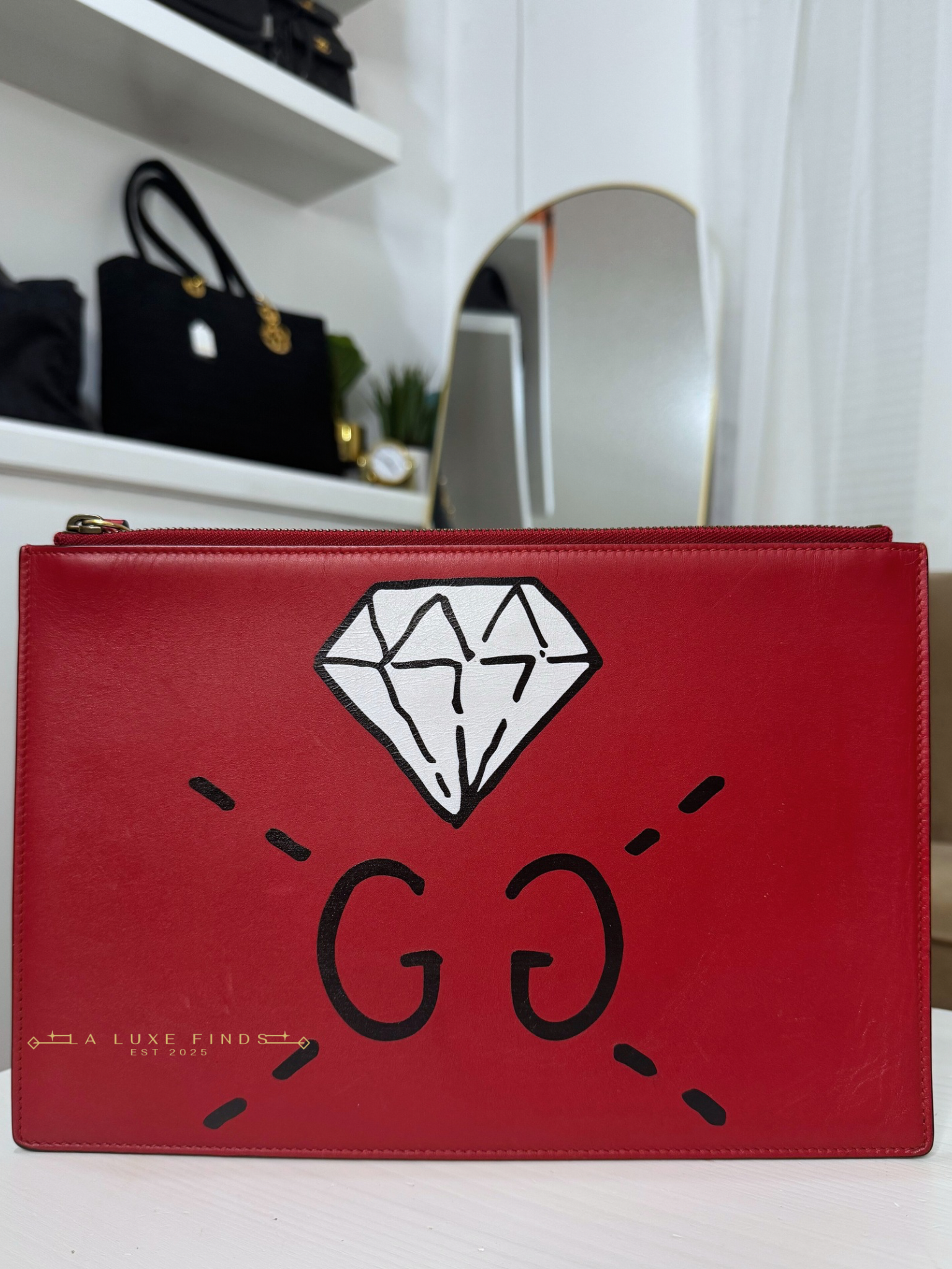 GUCCI Ghost Diamond Print Clutch