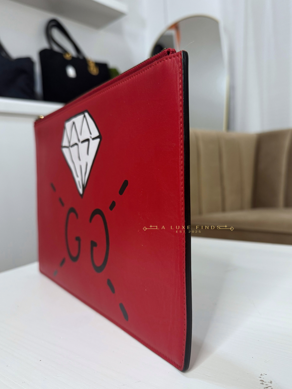 GUCCI Ghost Diamond Print Clutch