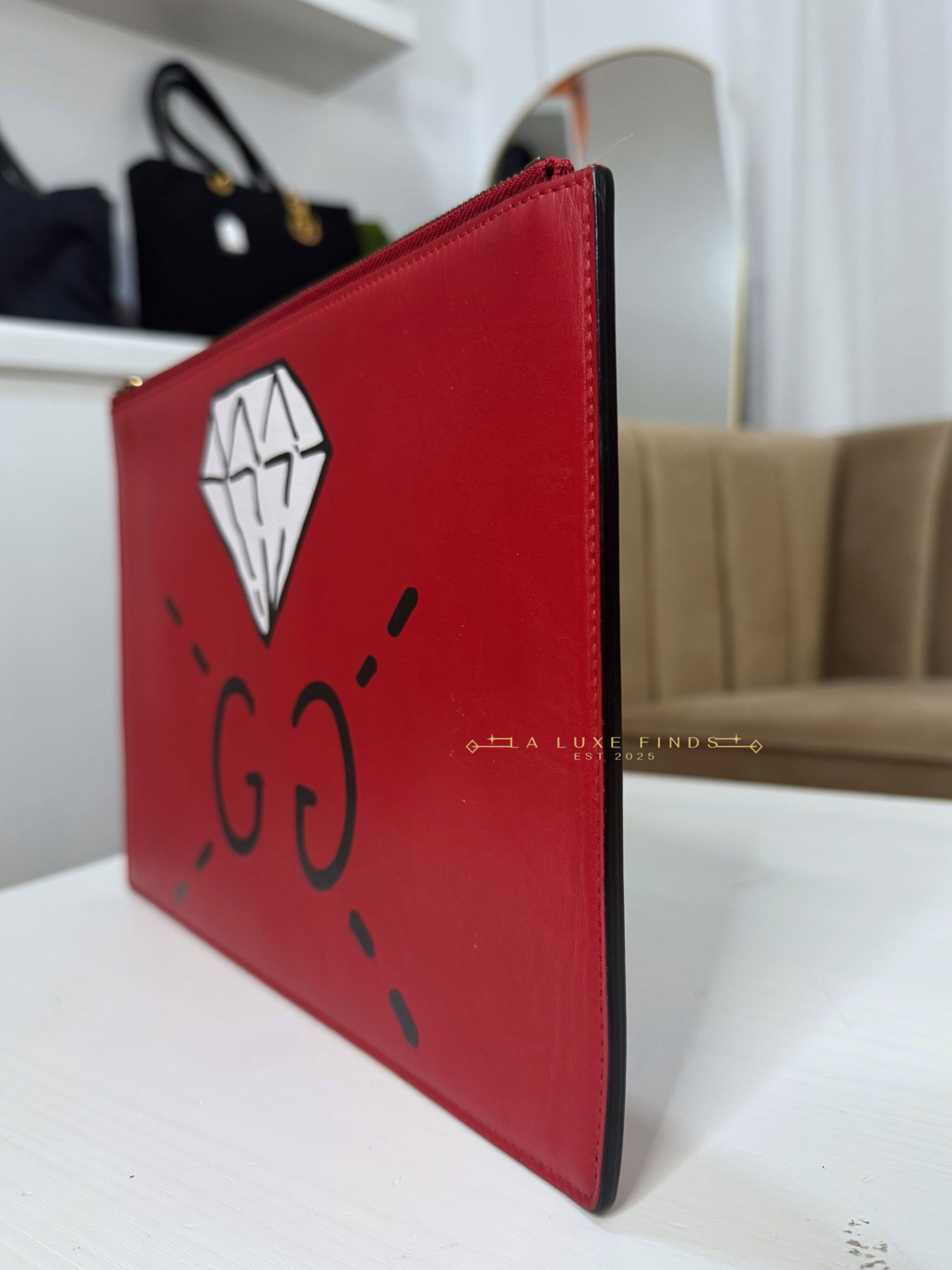 GUCCI Ghost Diamond Print Clutch