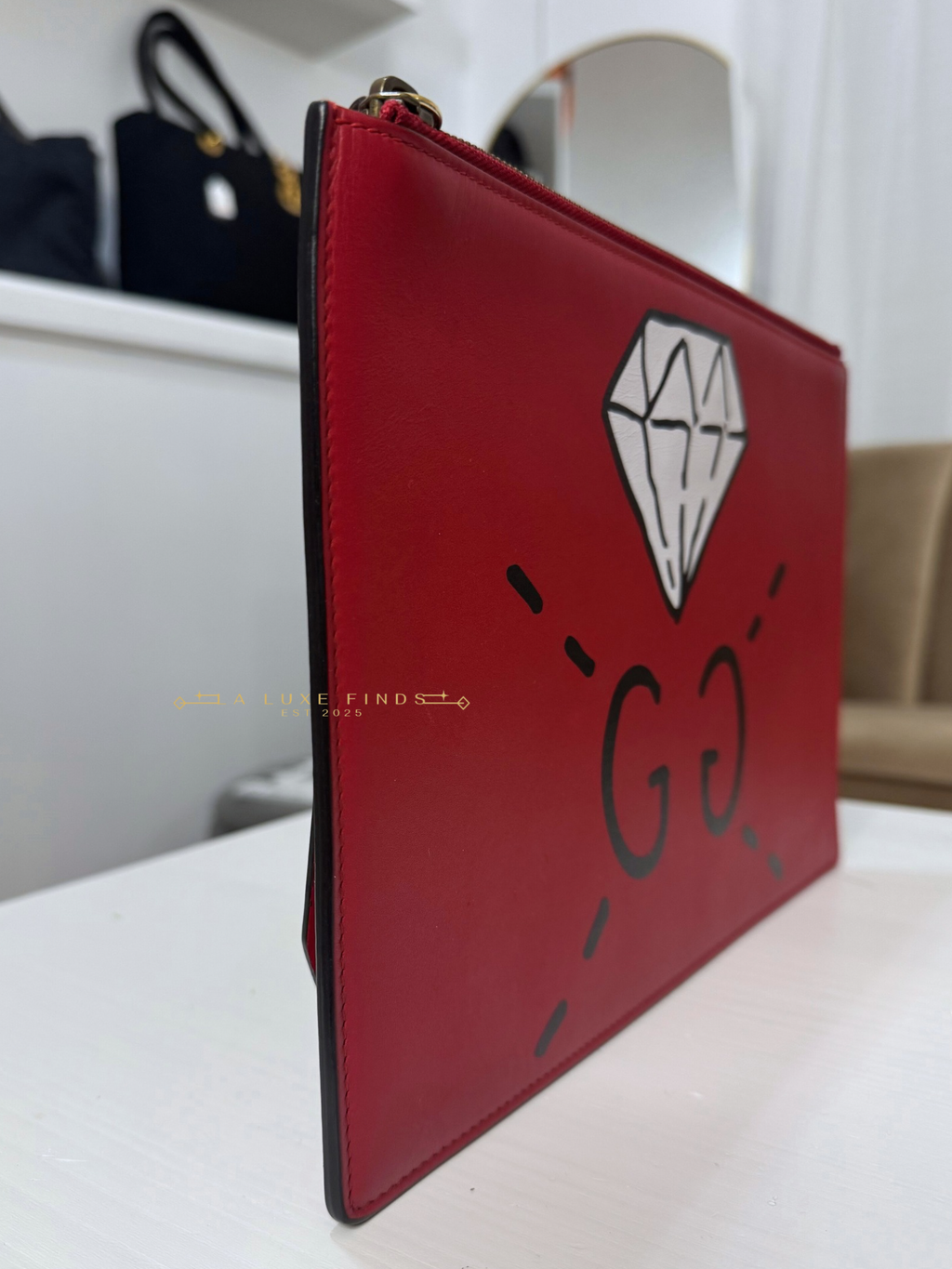 GUCCI Ghost Diamond Print Clutch