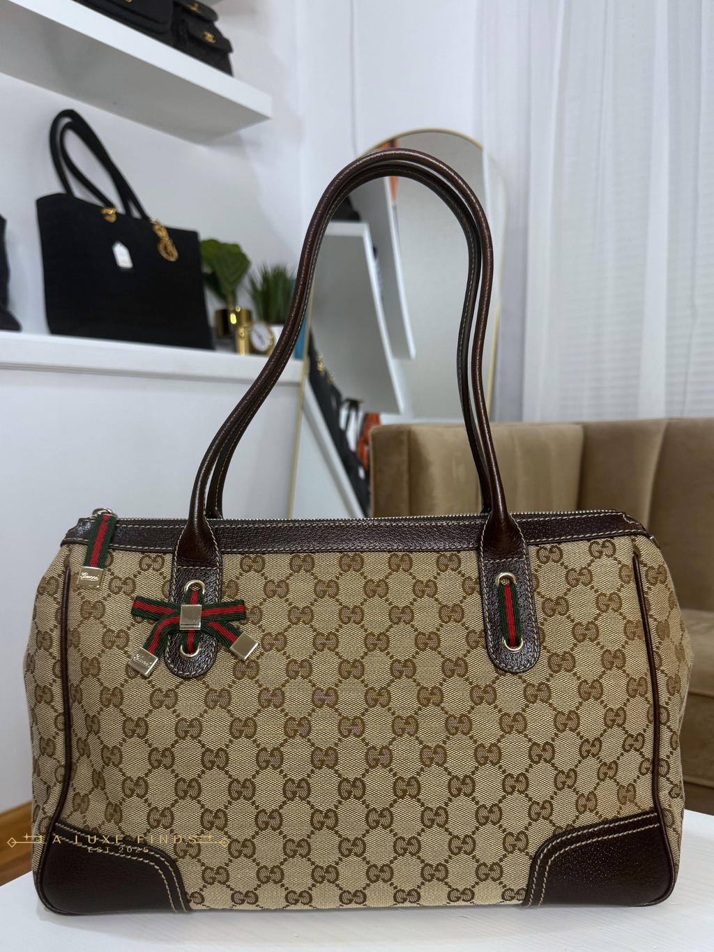 GUCCI Princy Ribbon Sherry Line Zippy Tote