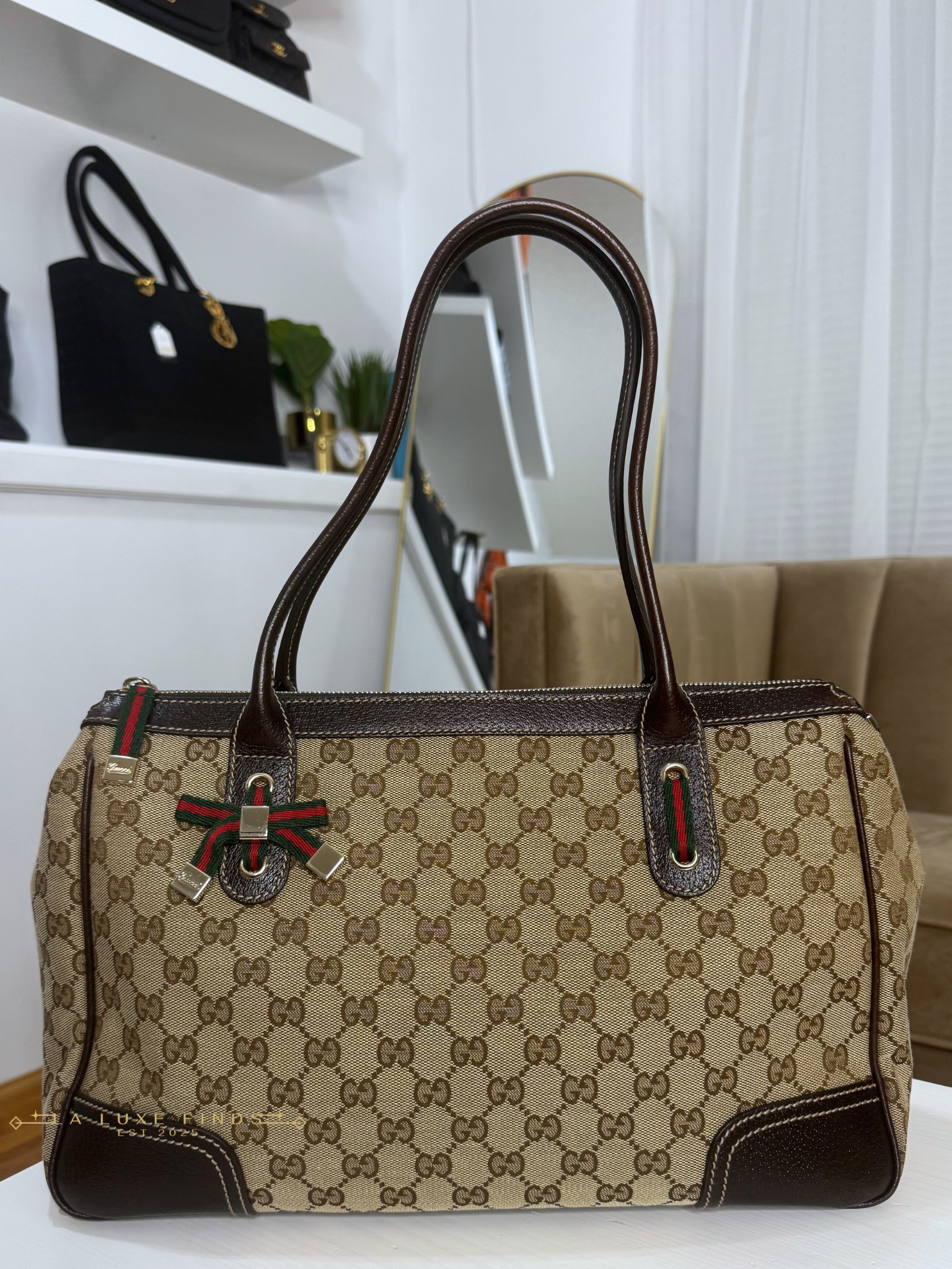 GUCCI Princy Ribbon Sherry Line Zippy Tote